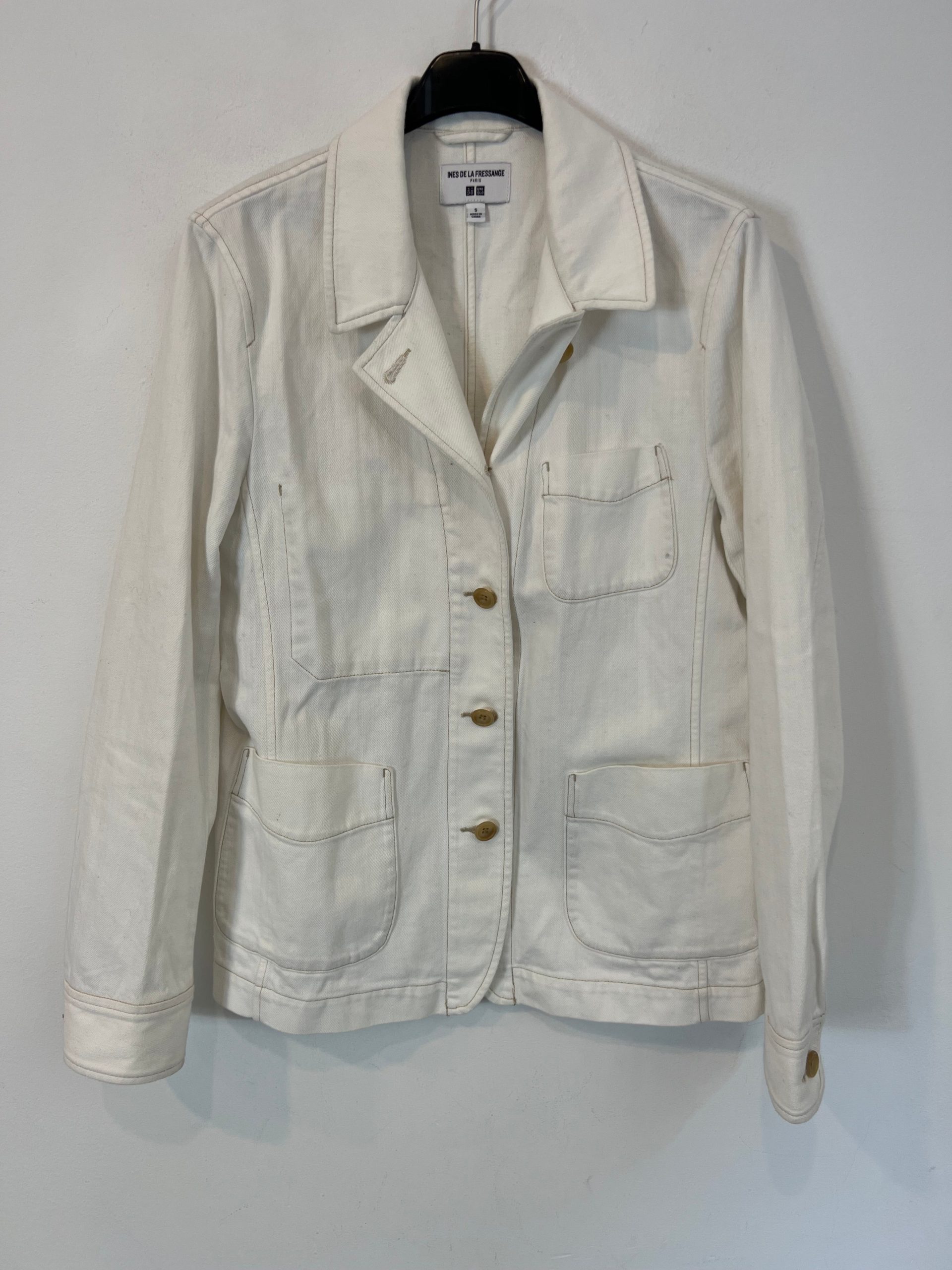 UNIQLO. Chaqueta denim blanca bolsillos. T S