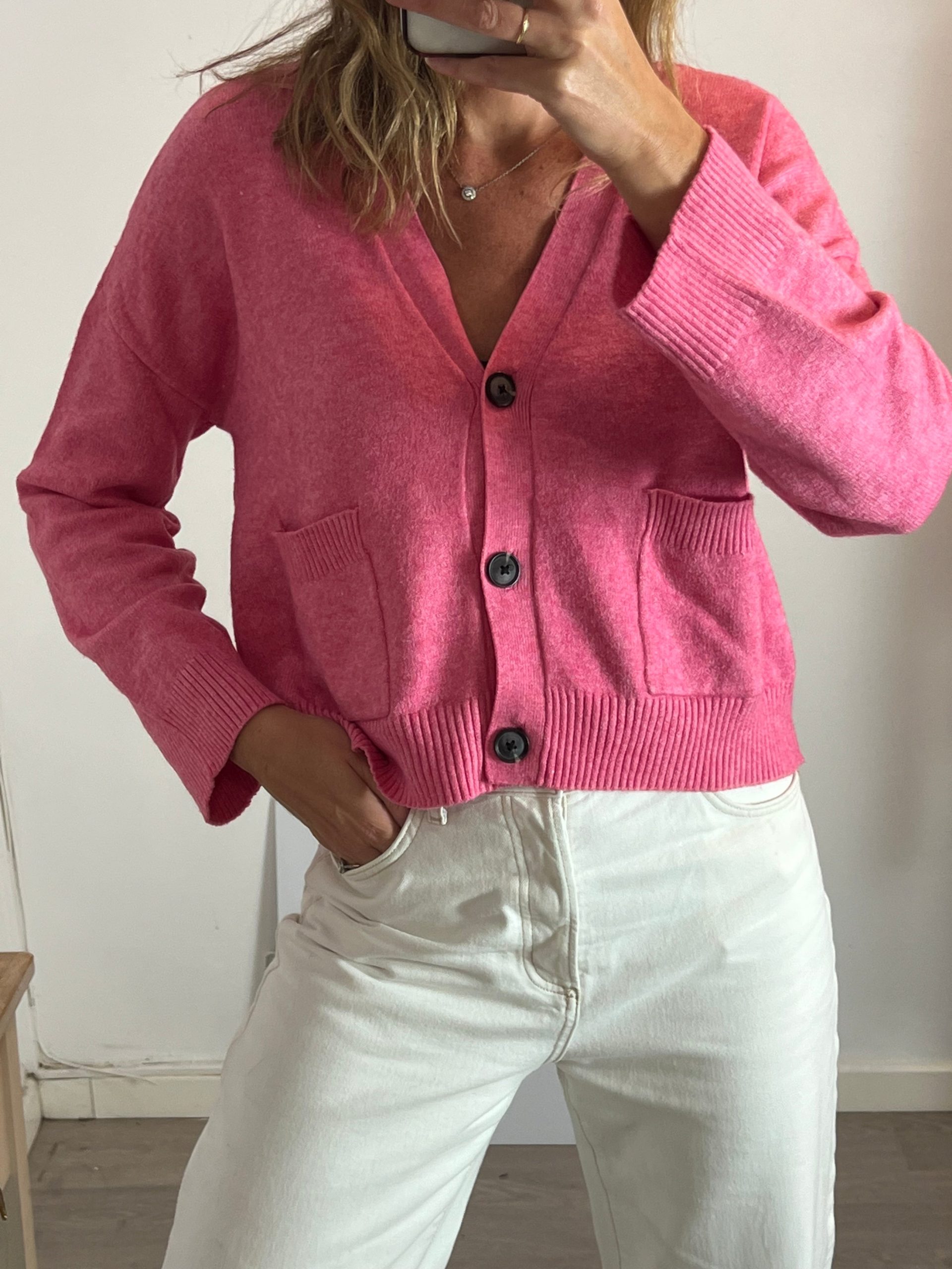 VILA. Cárdigan rosa abotonado. T S