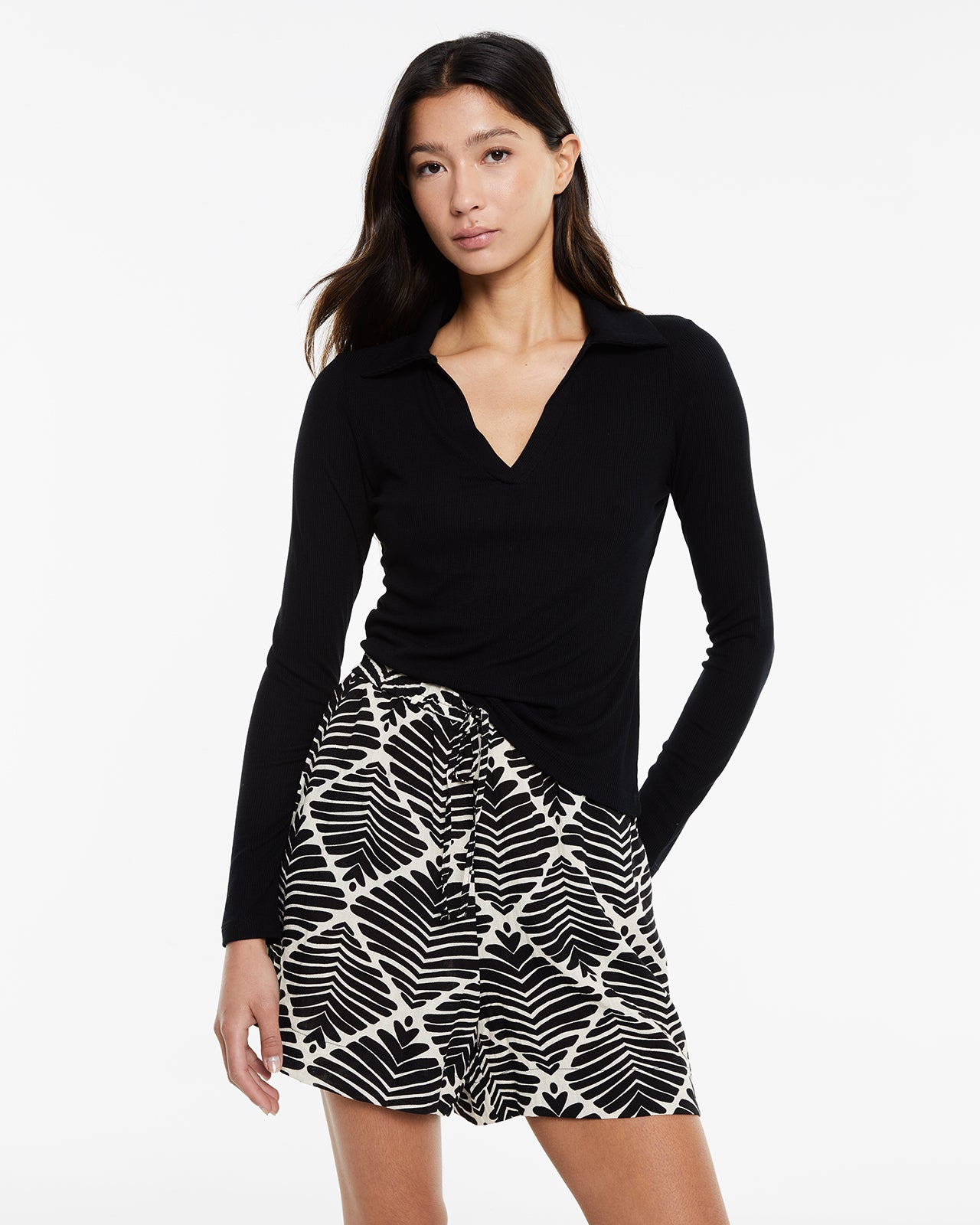 Camiseta de canalé con cuello pico