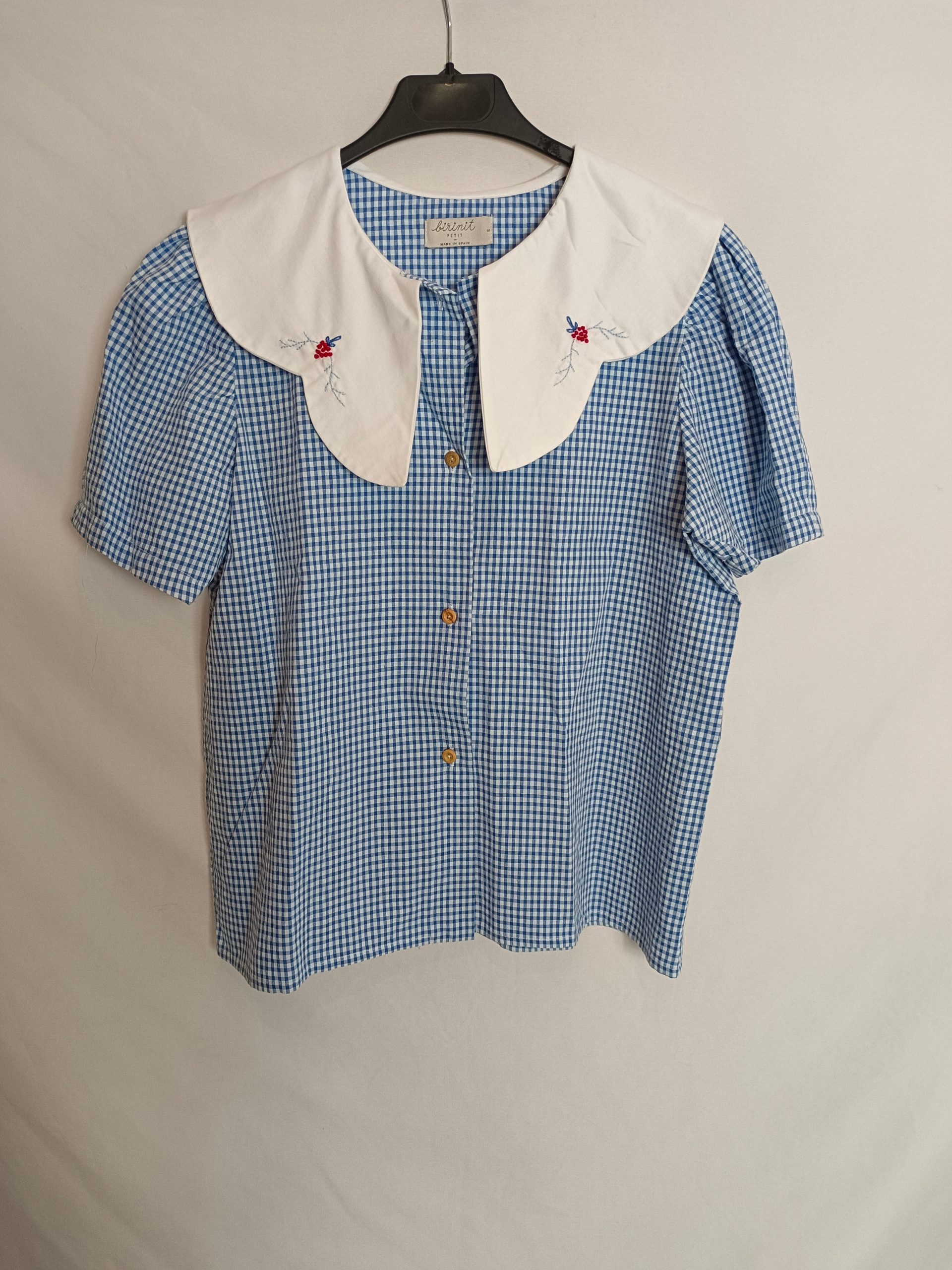 BIRINIT. Blusa azul mini cuadros T.s