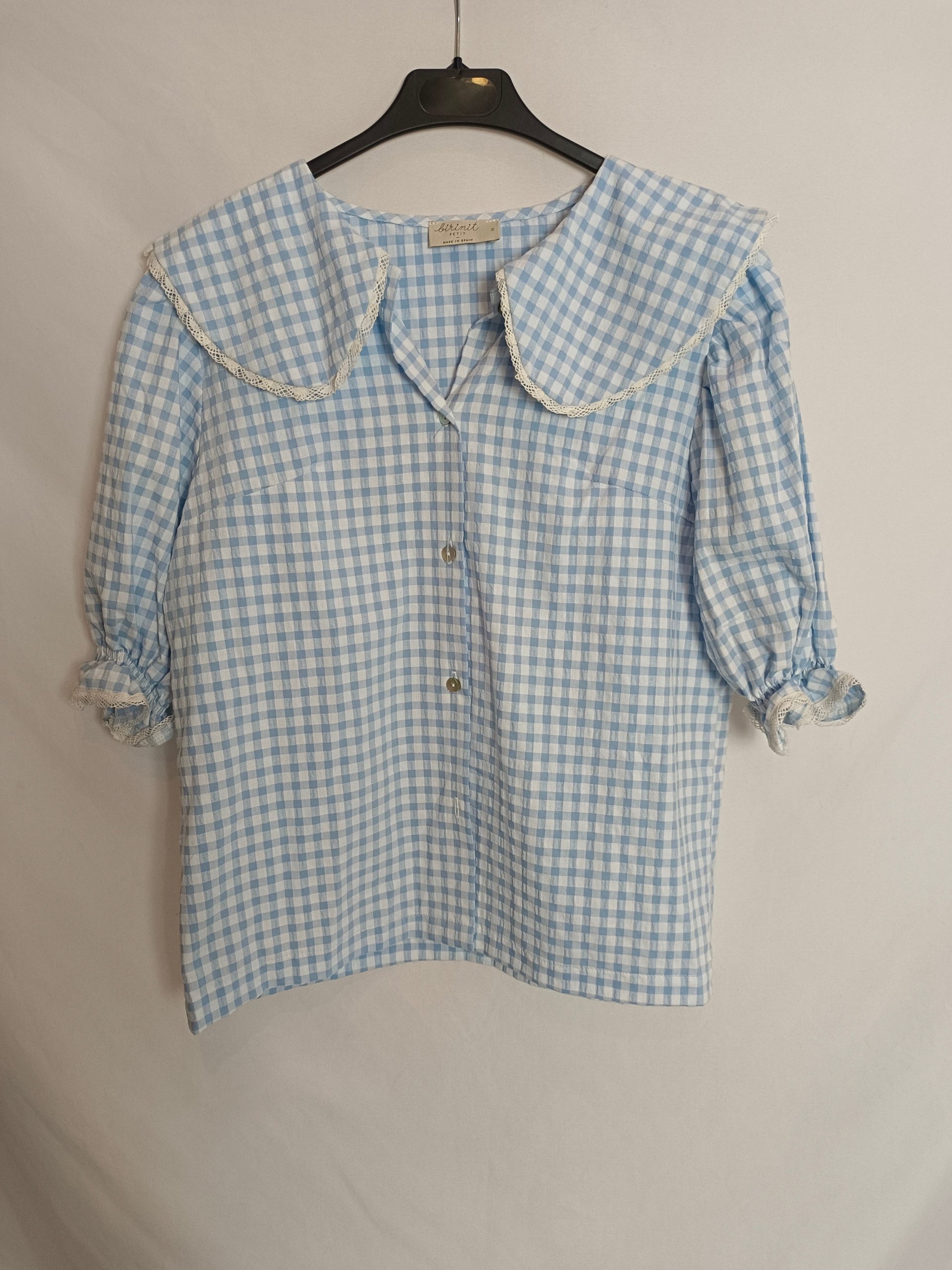 BIRINIT. Blusa azul cuadros T.m
