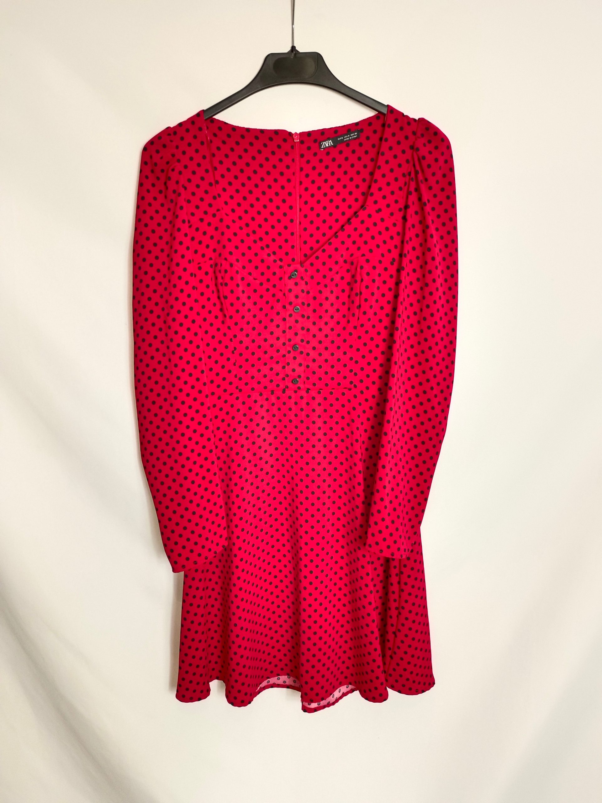 ZARA.Vestido rojo lunares negros T.S