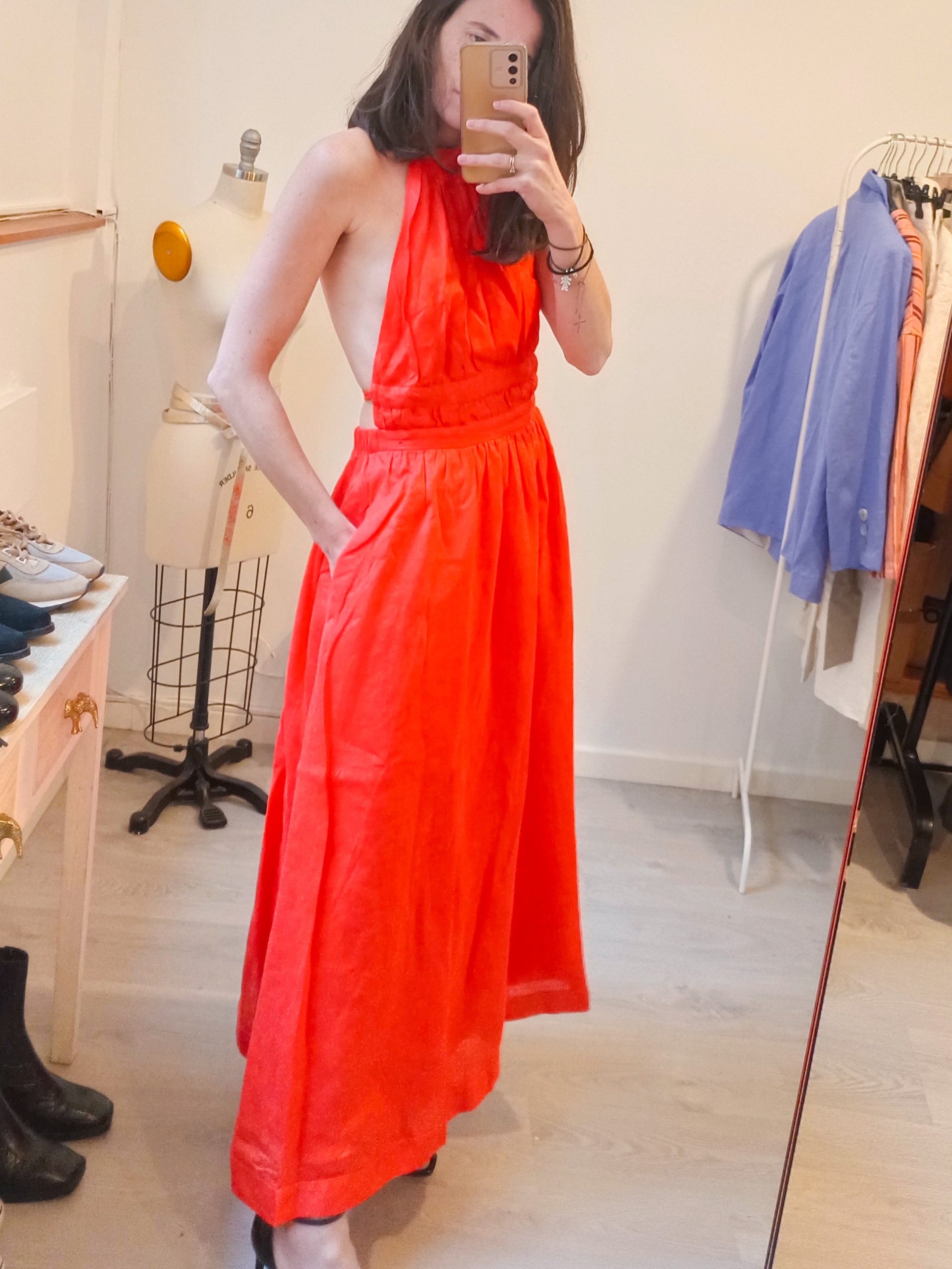 ZIMMERMANN. Vestido rojo cuello halter Lino rojo T1(s/m)