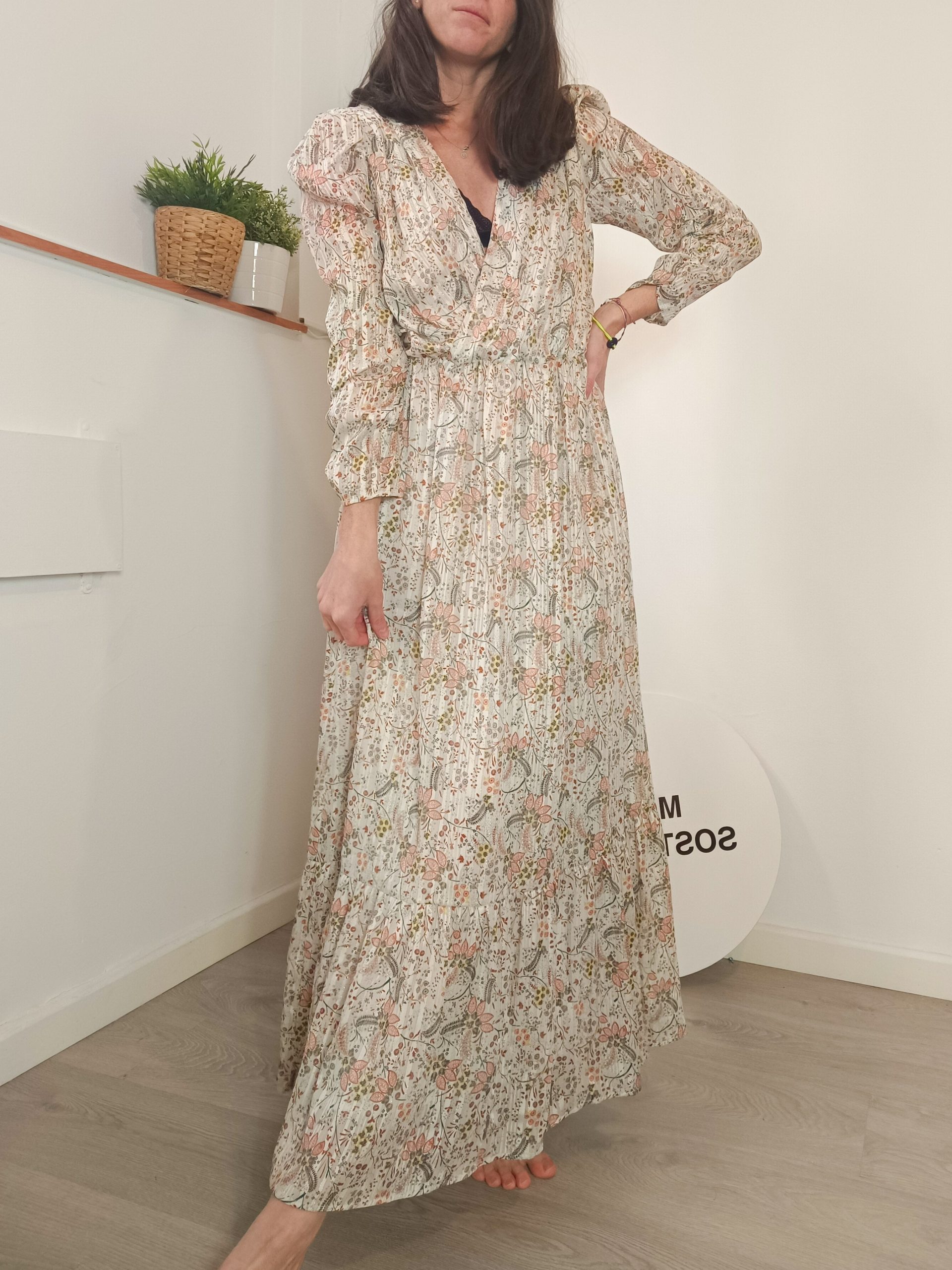 SLOWLOVE. Vestido flores e hilos metalizados T.l (M)