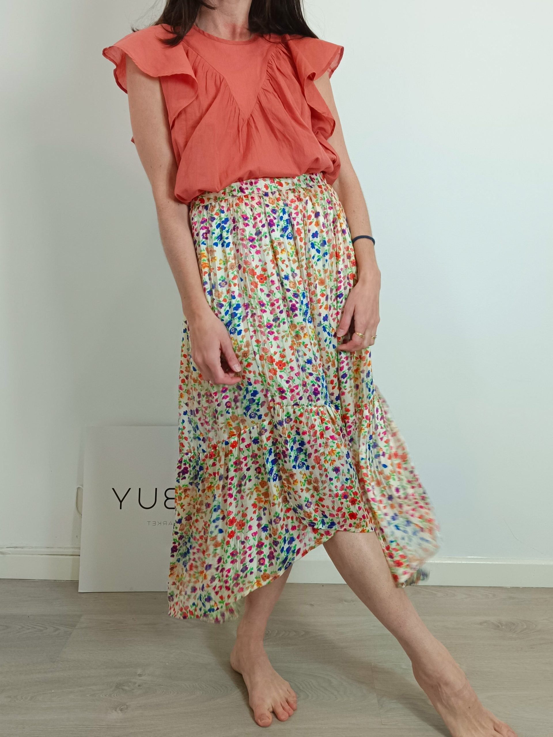 BA&SH. Falda beige flores T.s