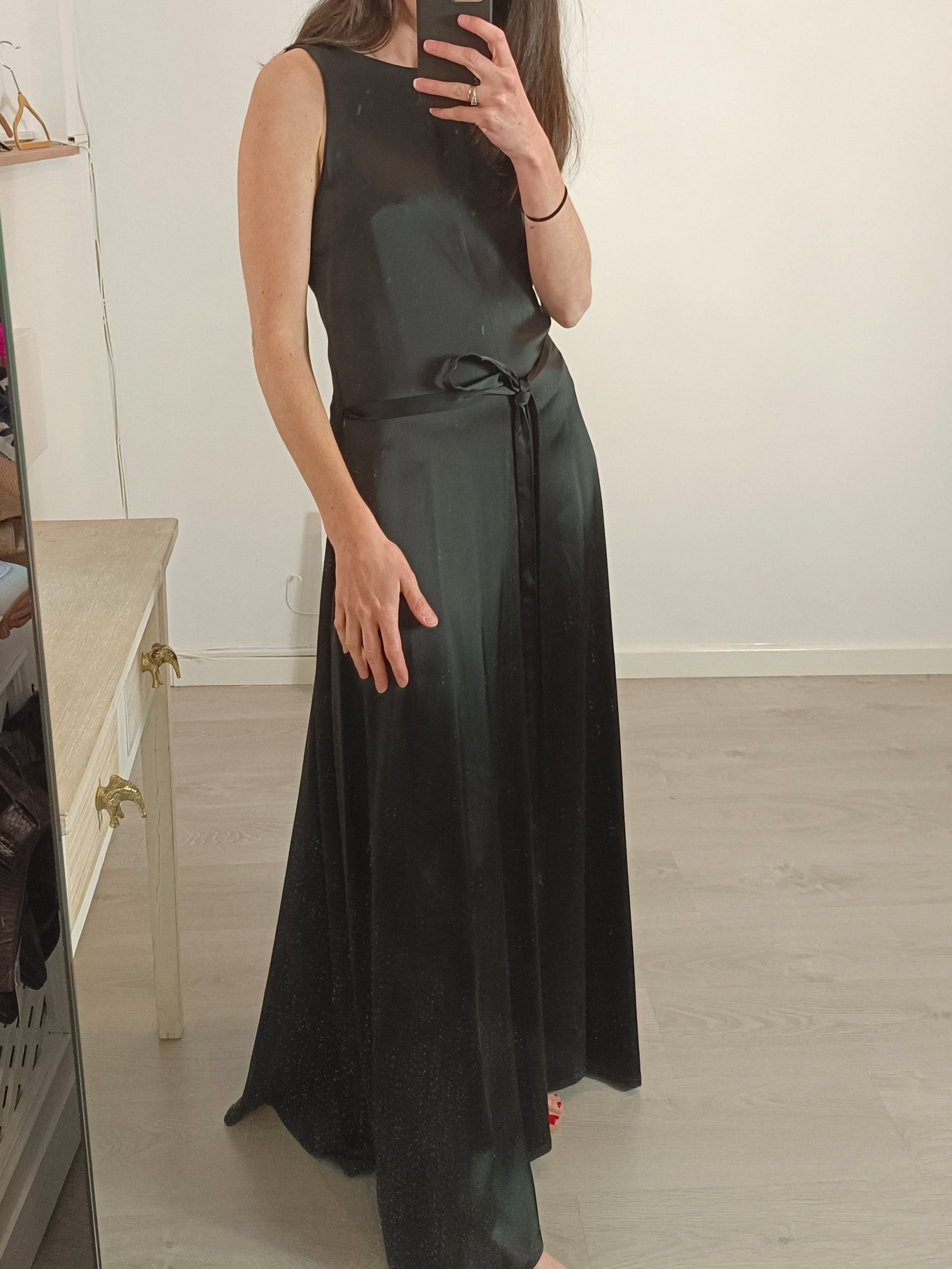 ATTICO. Vestido largo negro satinado T.s/m