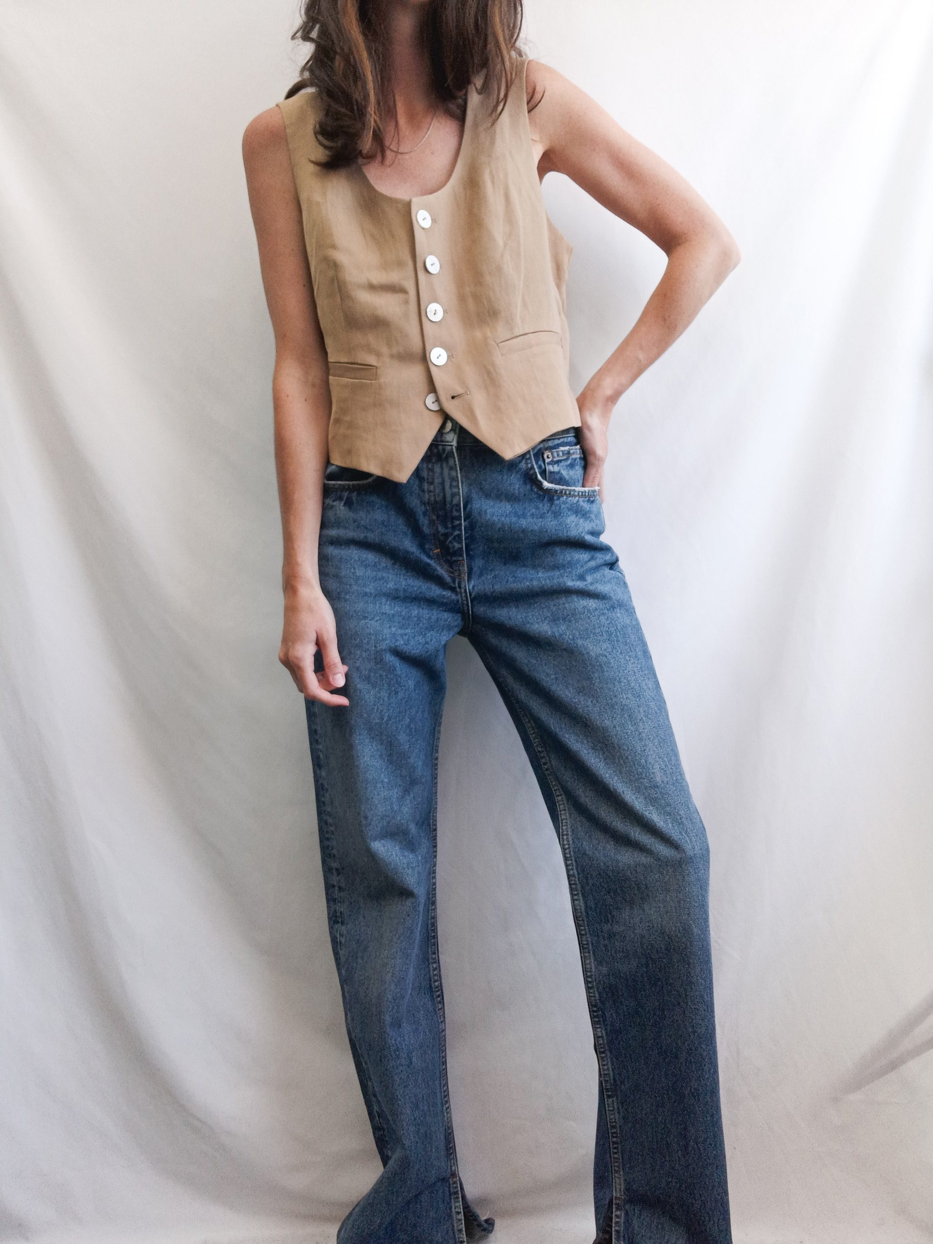 PULL&BEAR. Pantalón ancho denim T.36