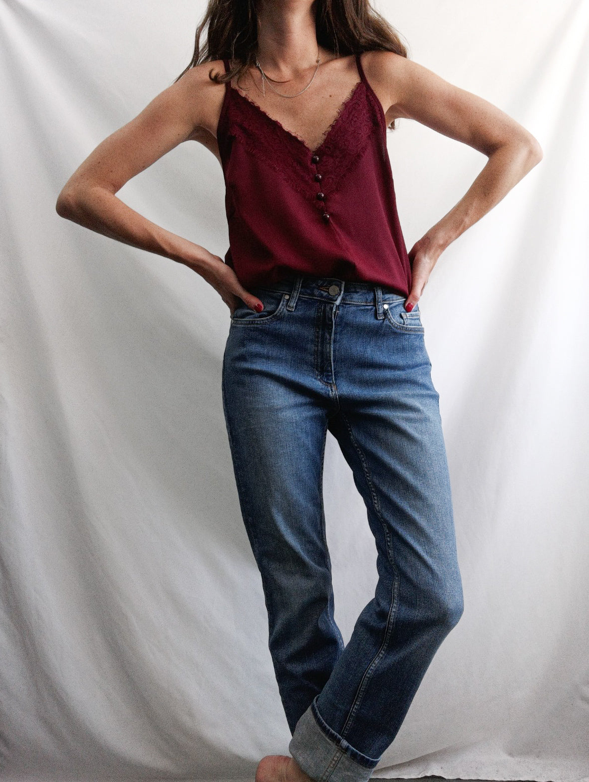 VALENTINA. Top lencero burdeos T.l