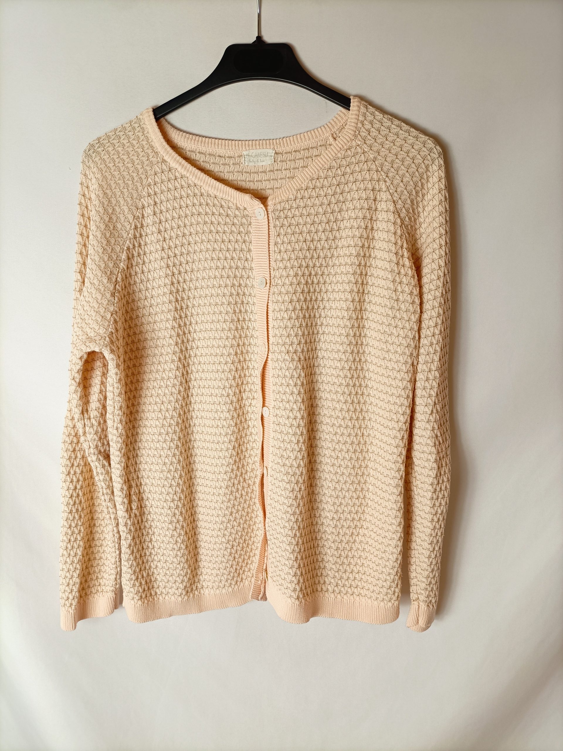 MI CANESÚ. Rebeca rosa claro hilos dorados. T P (M)