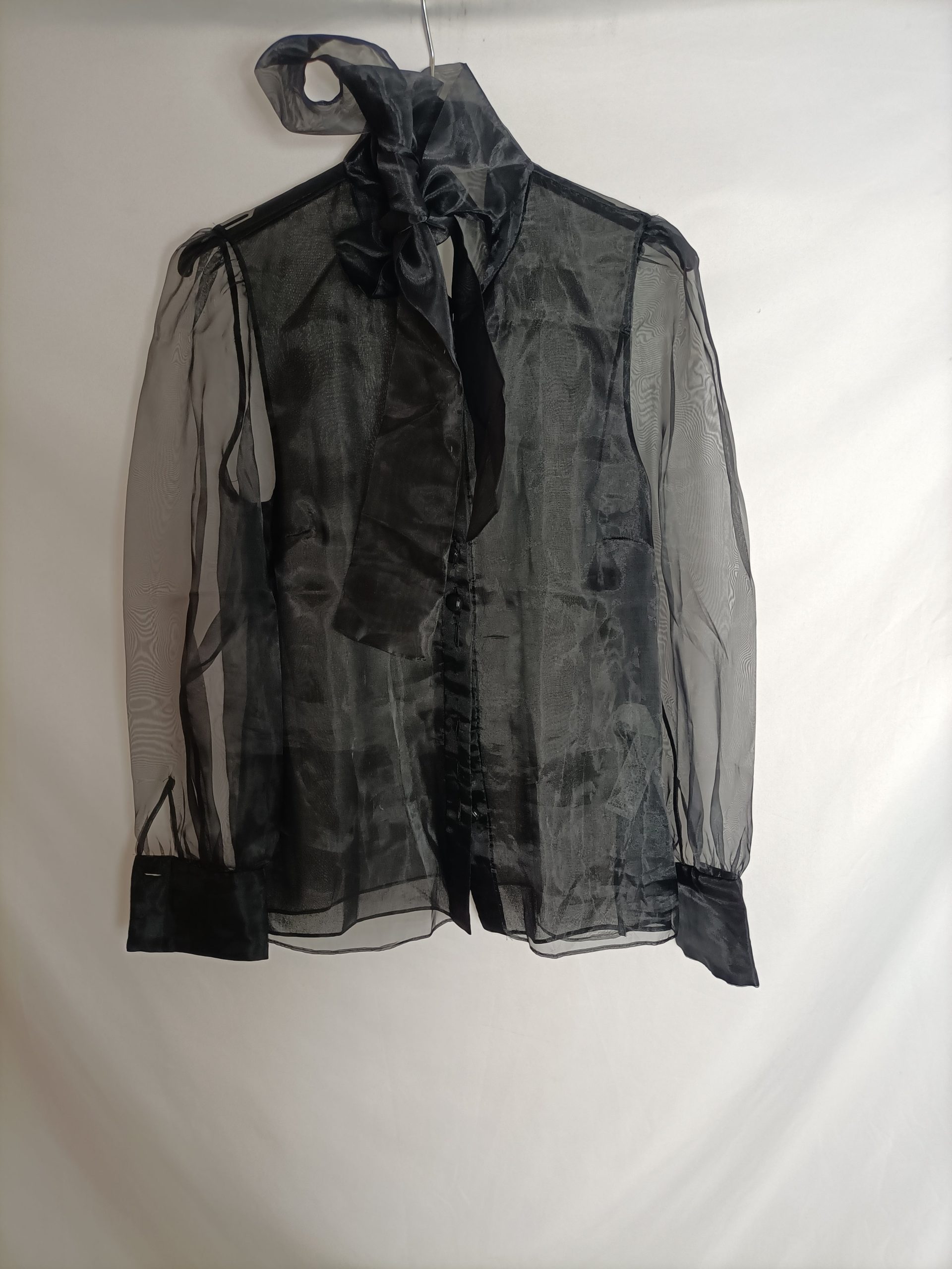 ZARA. blusa gasa negra semitransparente T.s
