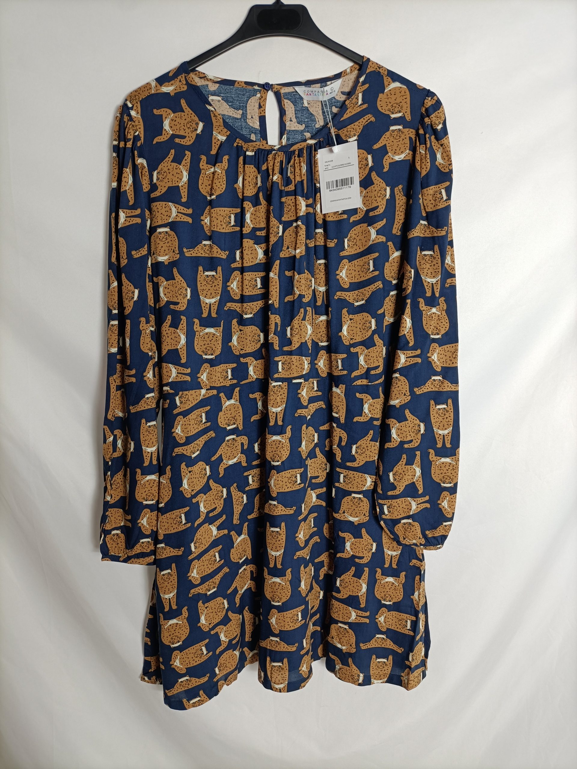 COMPAÑIA FANTASTICA. Vestido corto estampado gatos t. L