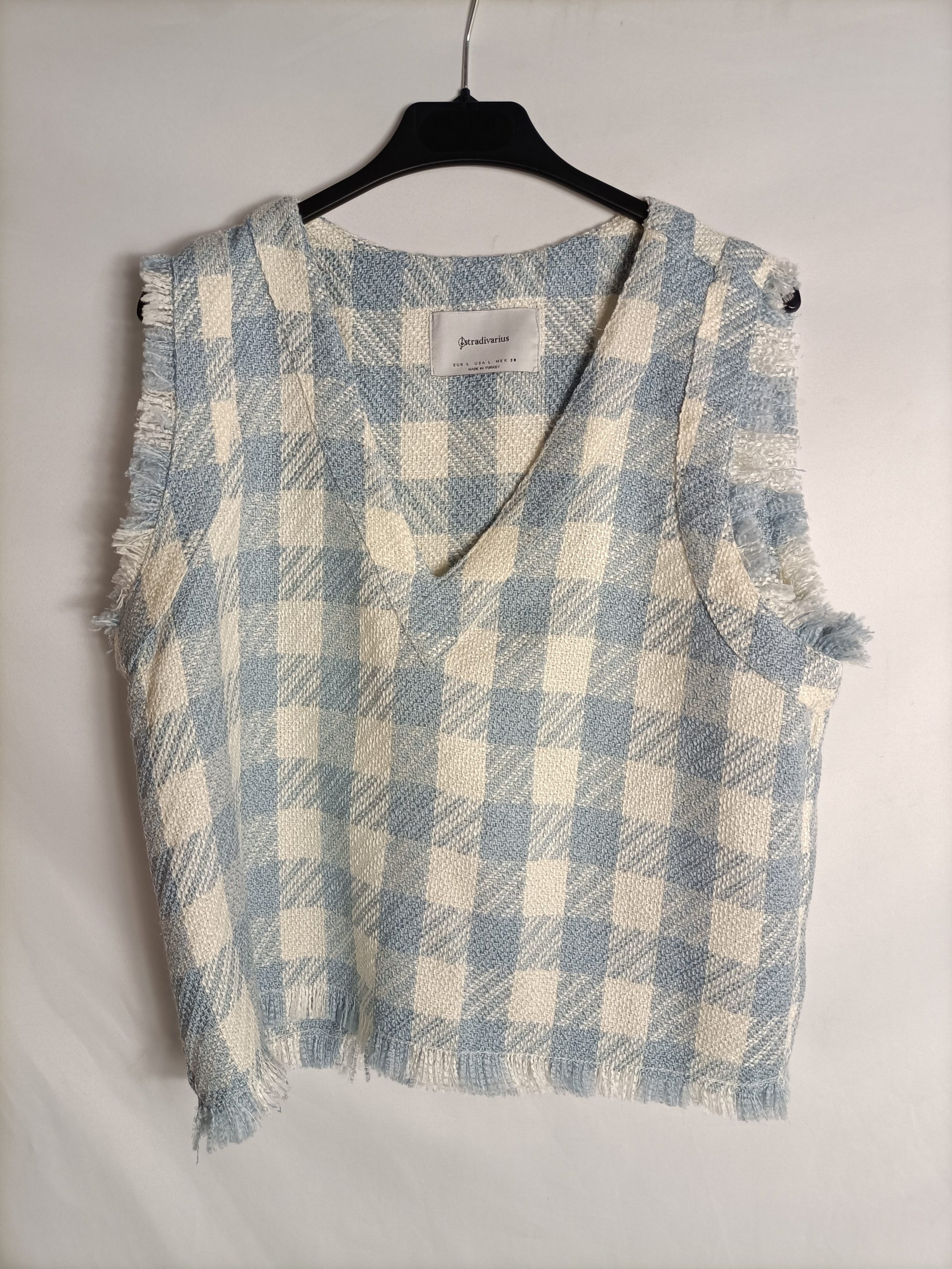 STRADIVARIUS. Chaleco cuadros azul t. L