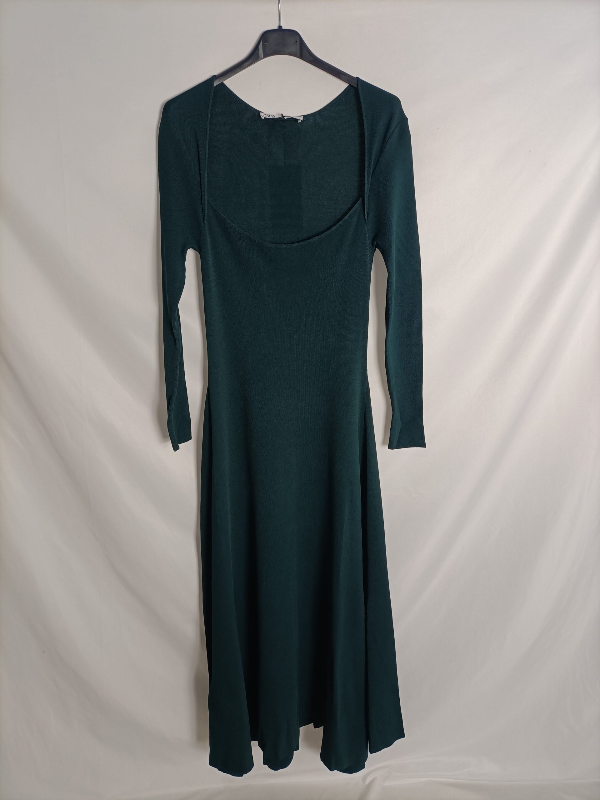 ZARA. Vestido punto verde T.s
