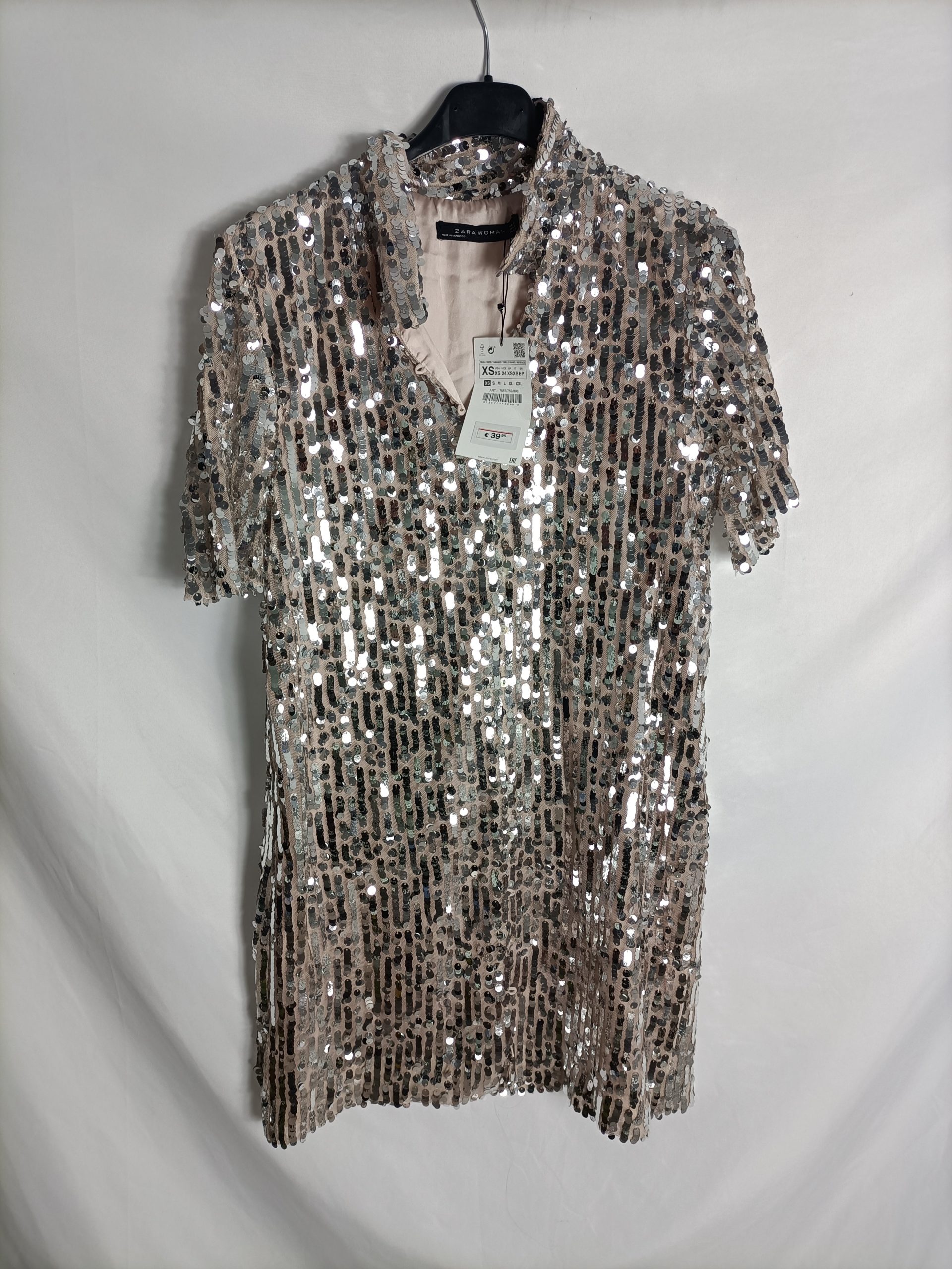 ZARA. Vestido nude lentejuelas T.xs