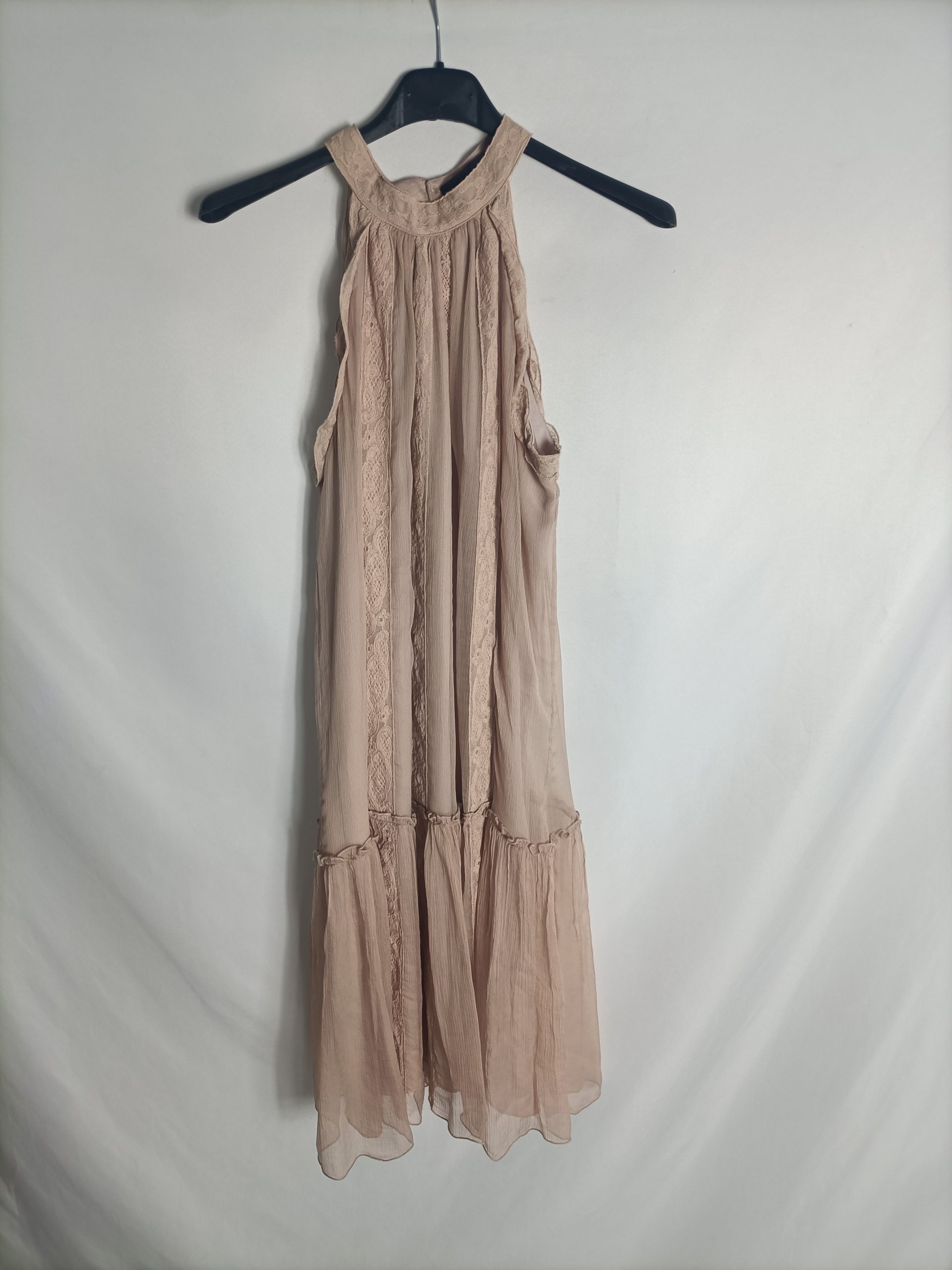 ZARA. Vestido rosa encaje T.s