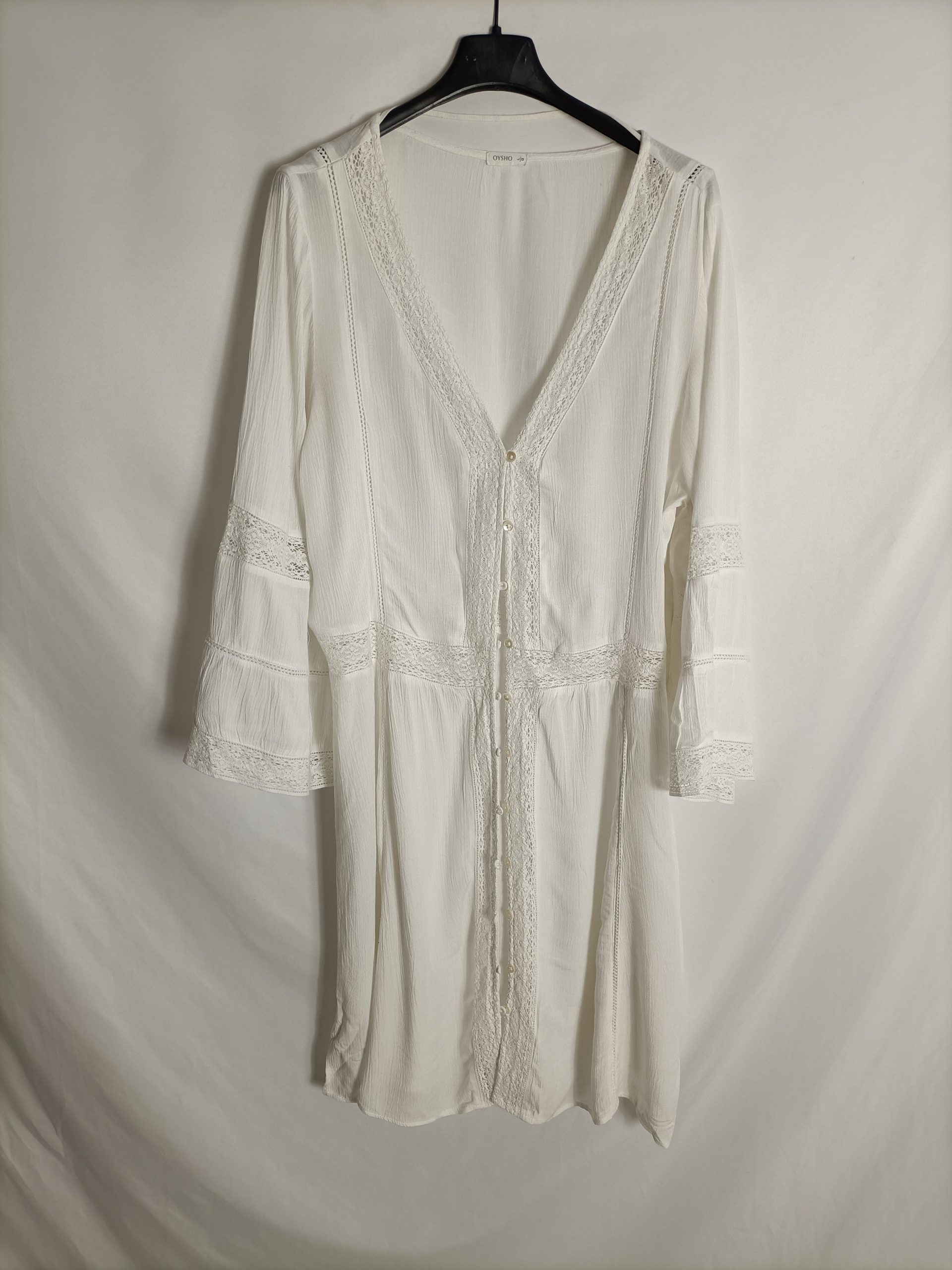 OYSHO. Vestido blanco encajes T.l
