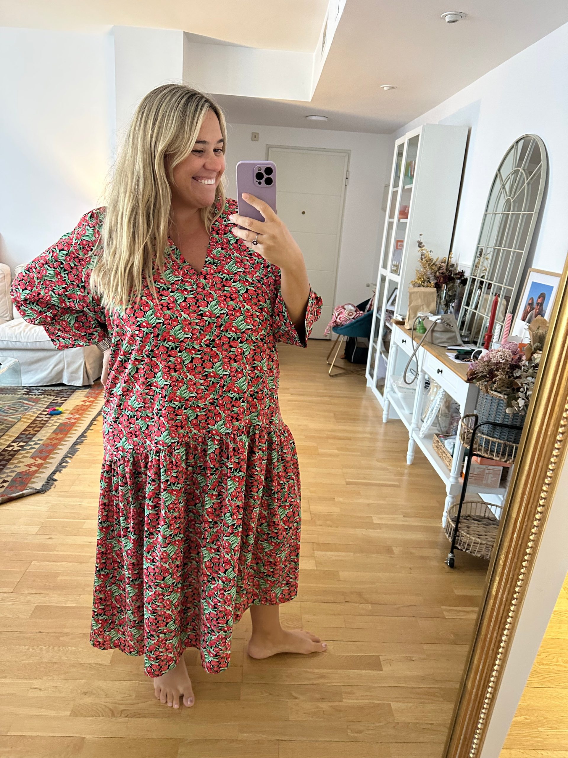 BUGANVILIA. Vestido flores rojas T.u(3xl)