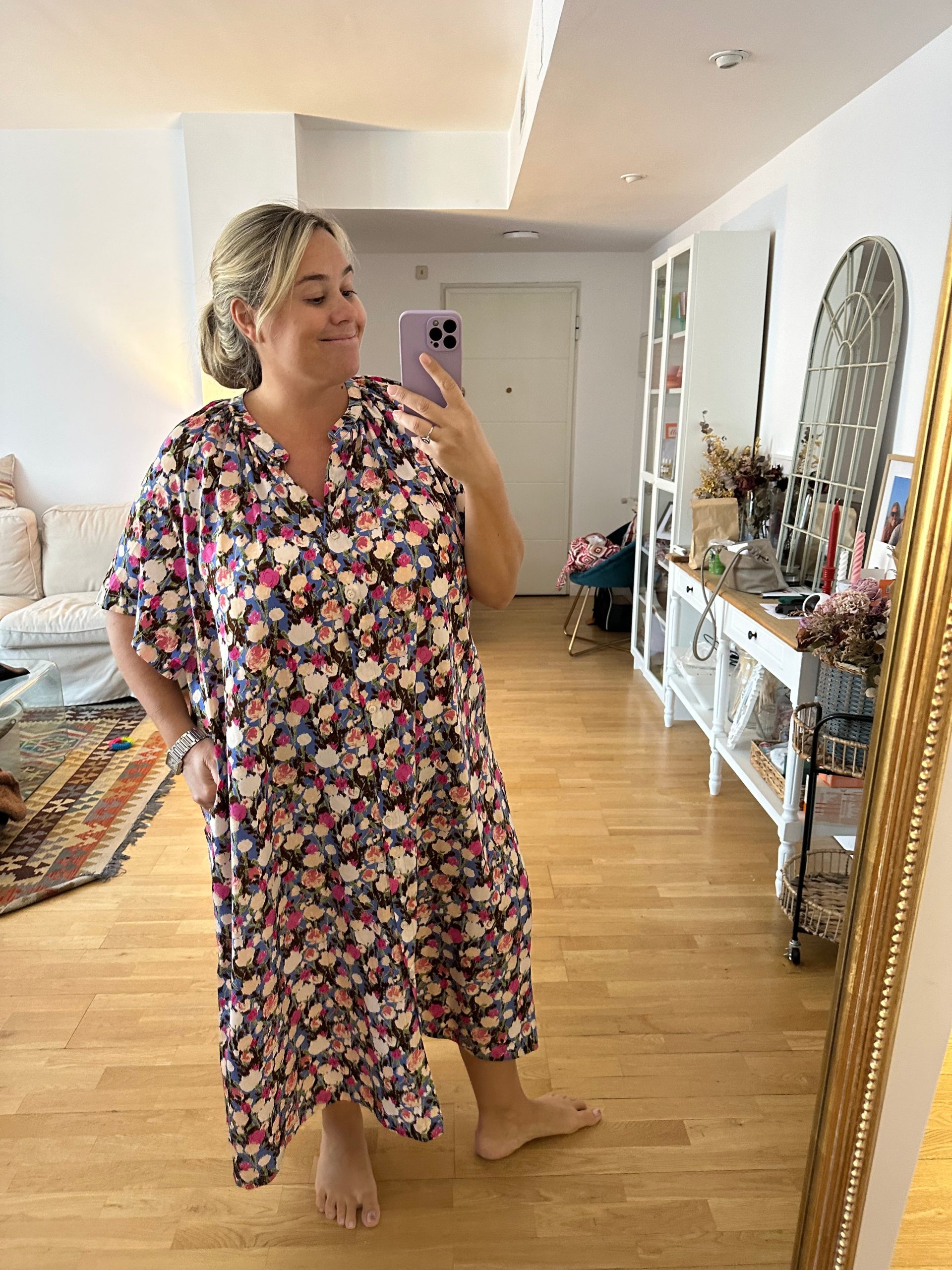 BUGANVILIA. Vestido camisero azul flores T.u(3xl)