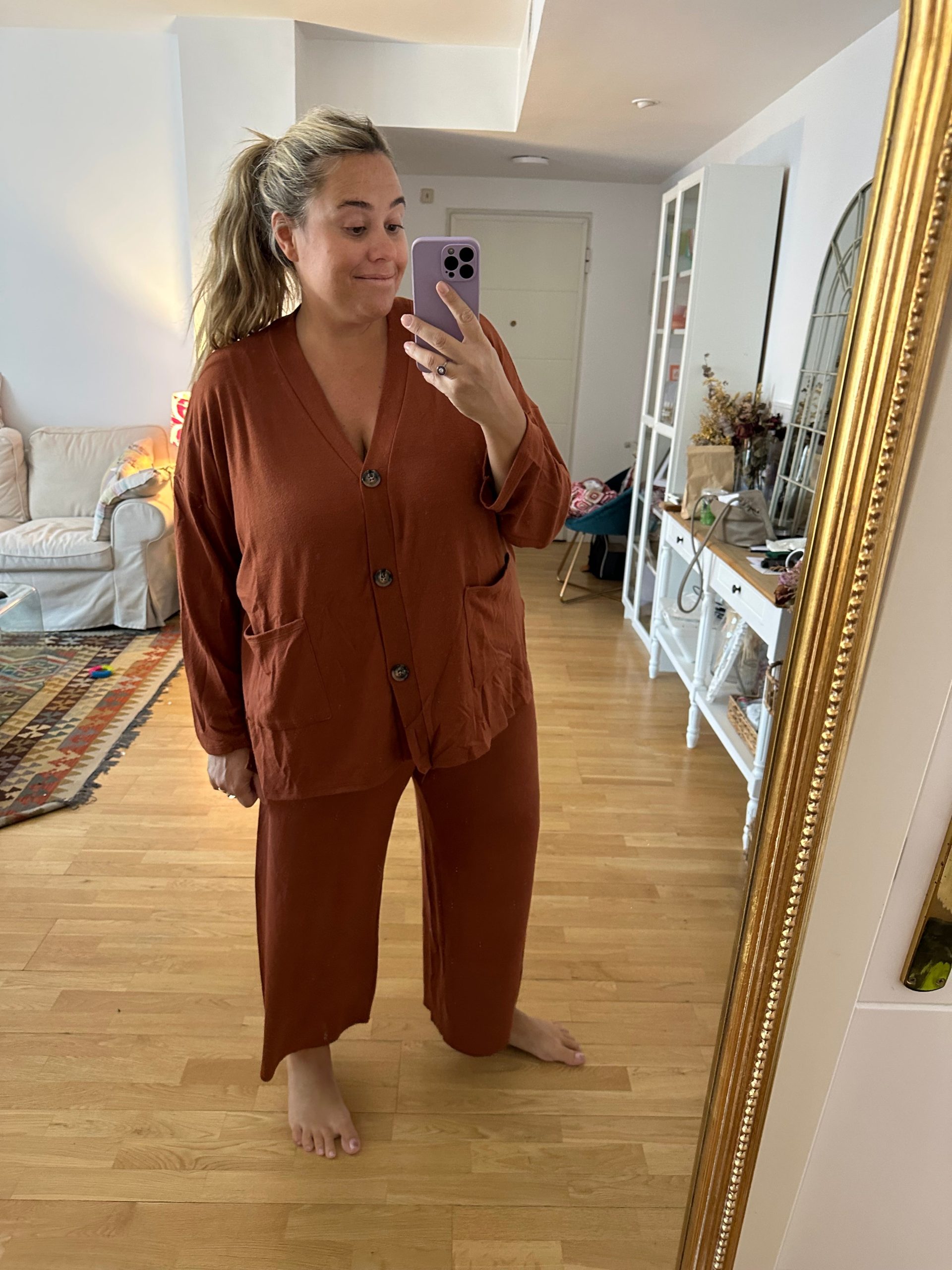 BUGANVILIA. Pantalón marrón punto T.3xl