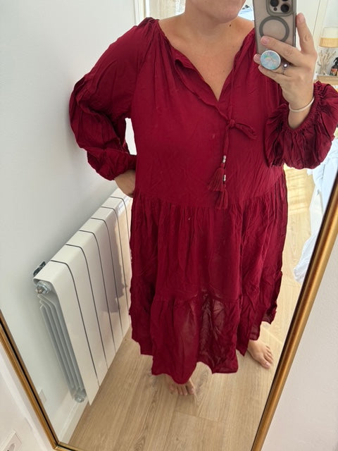 BUGANVILIA. Vestido fluido largo burdeos T.3xl