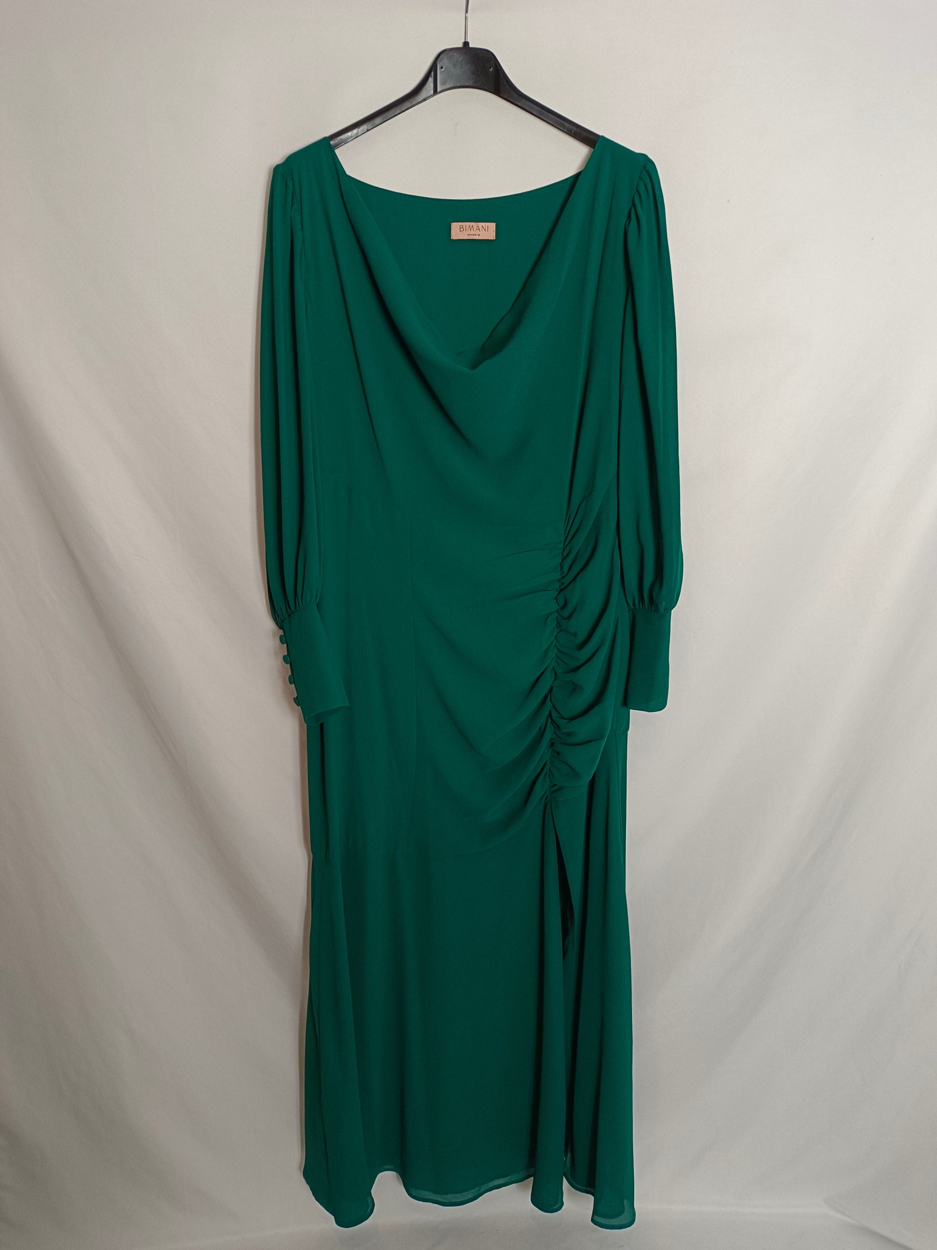 BIMANI. Vestido fruncido verde T.40