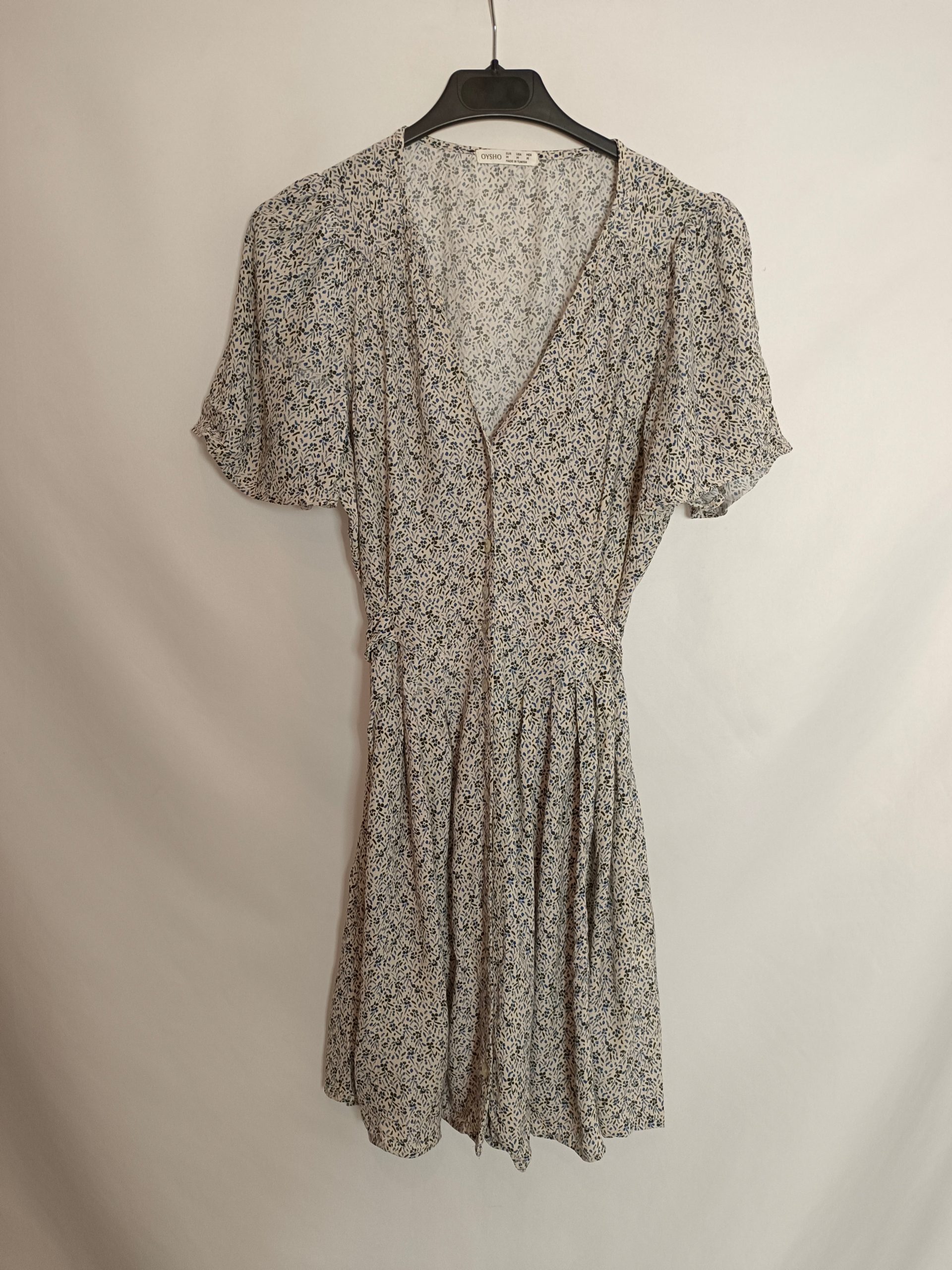 OYSHO. Vestido beige flores T.m