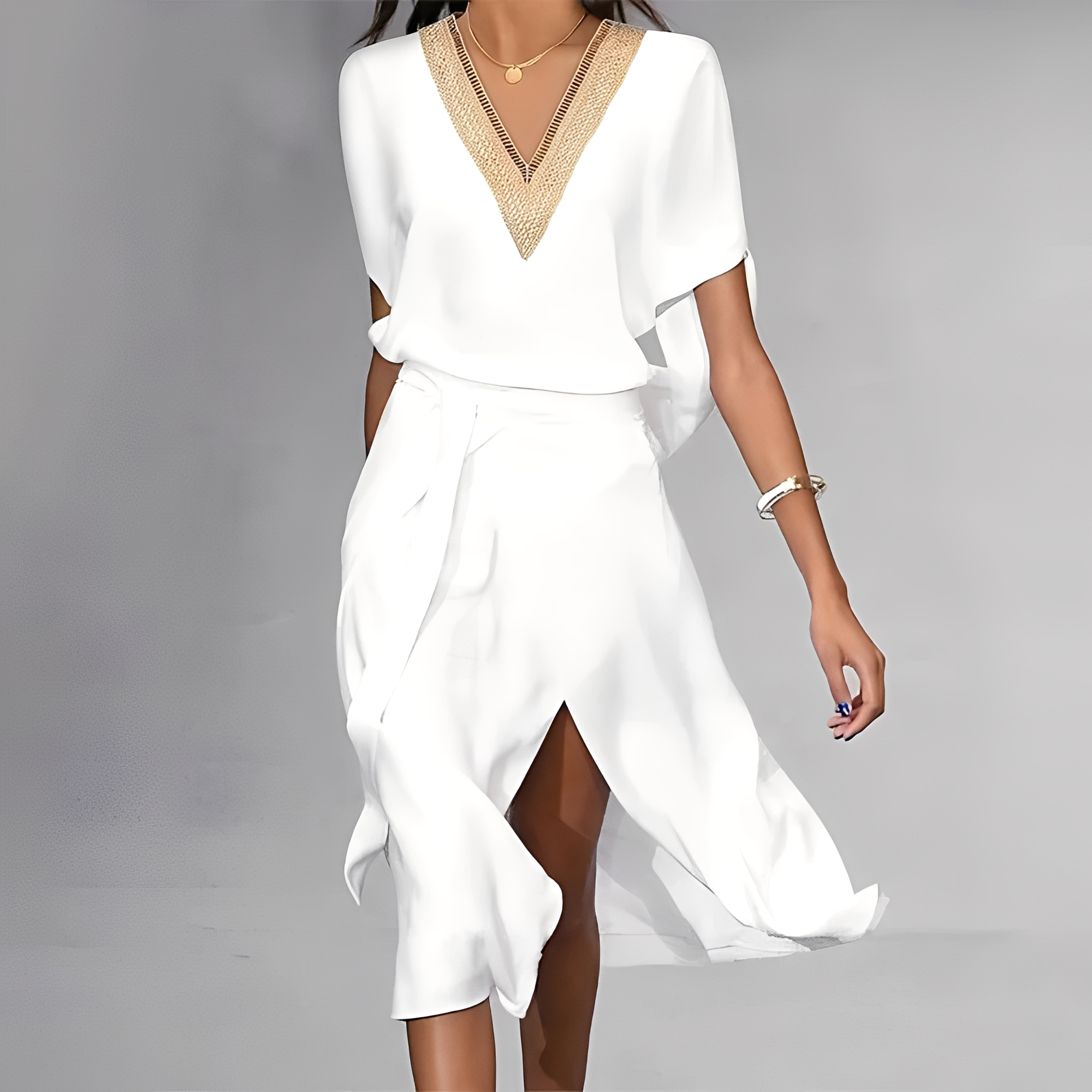 Isabella – Vestido Midi Blanco para Mujeres