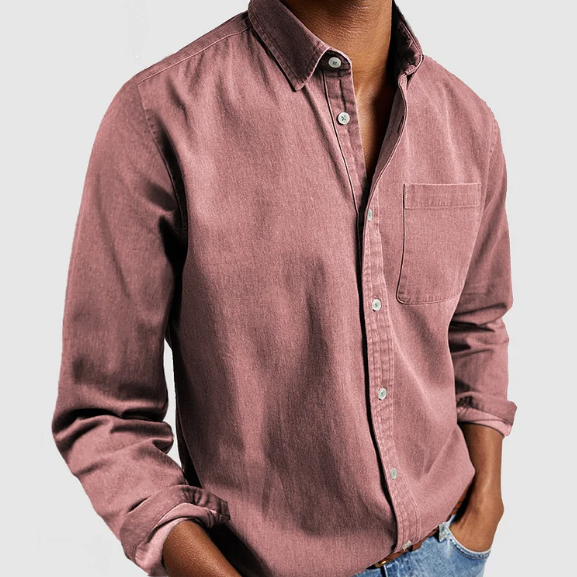 Evander - Hombres Camisa Casual de Mezclilla, Mezcla de Algodón Suave