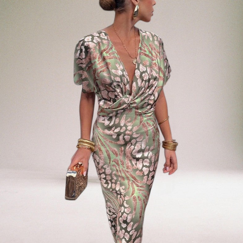 Teodora - Glamoroso Escote en V Vestido Maxi para Mujeres