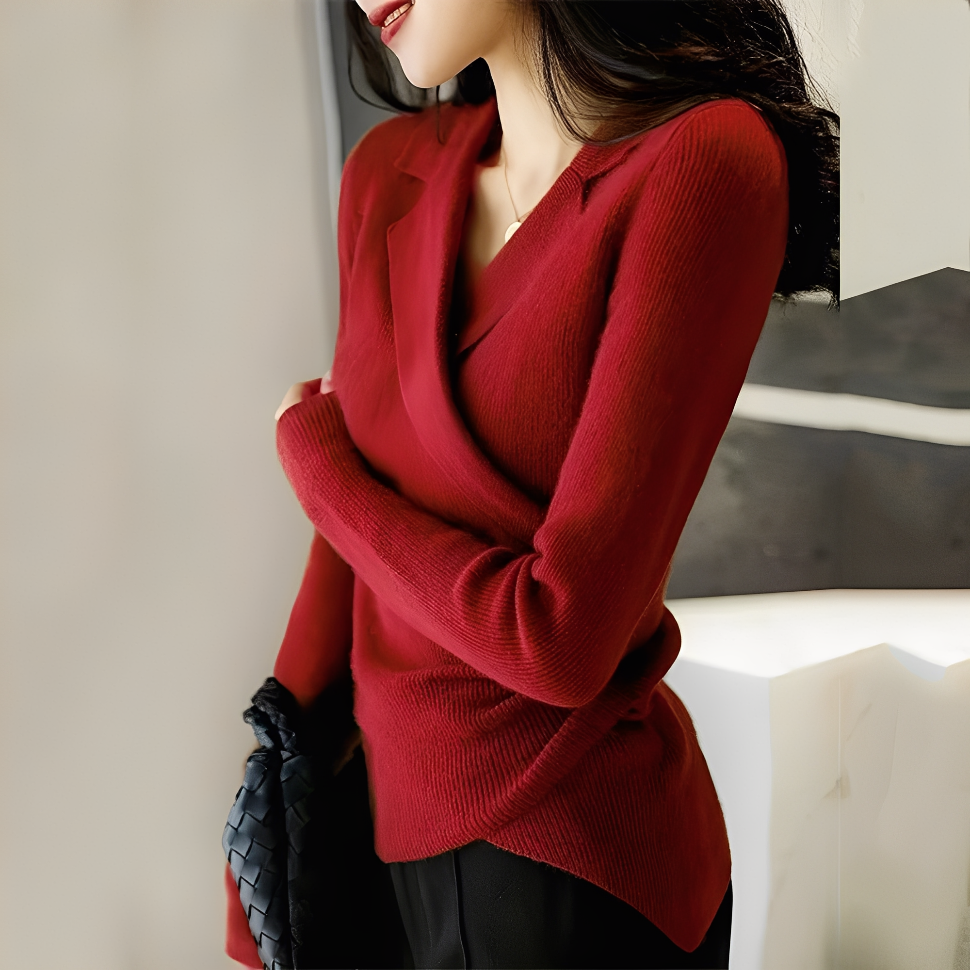 Myrtle - Clásico asimétrico suéter ajustado para mujeres