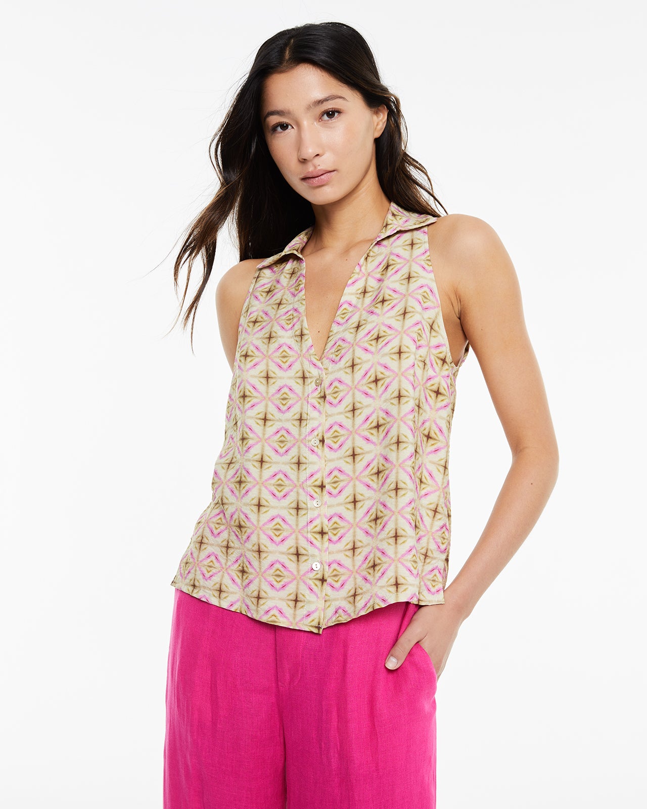 Camisa sin mangas con estampado geométrico