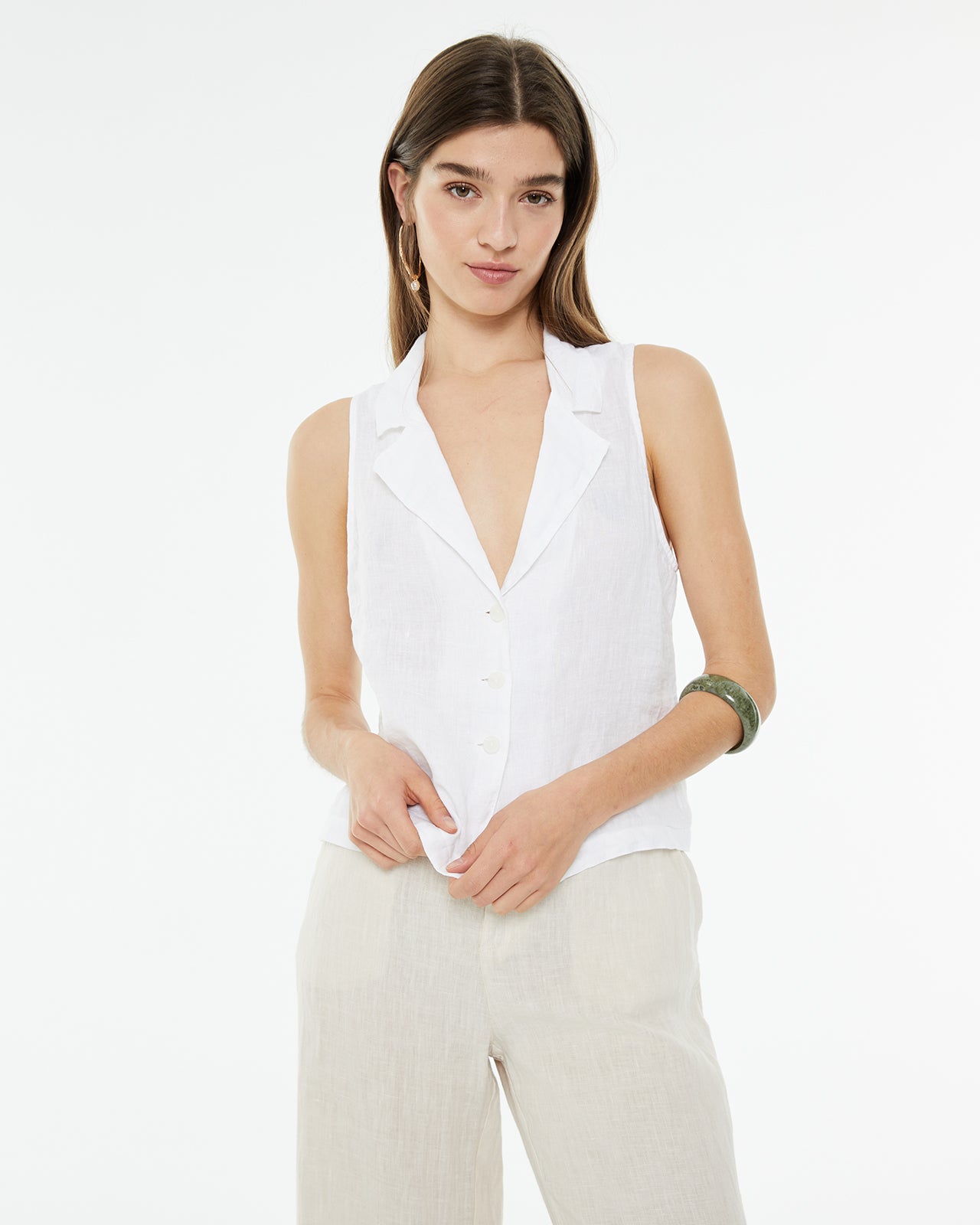 Chaleco de lino recto con cuello solapa