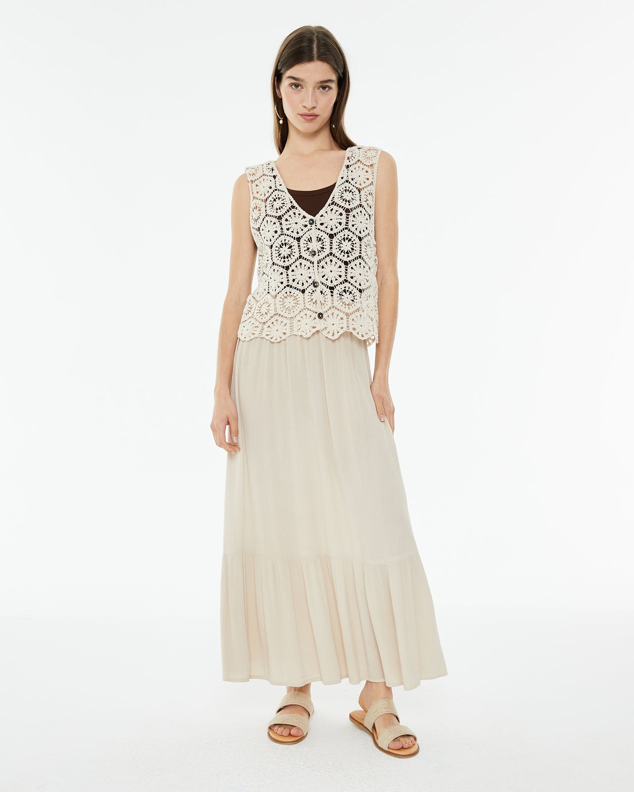 Falda larga de bámbula con volantes