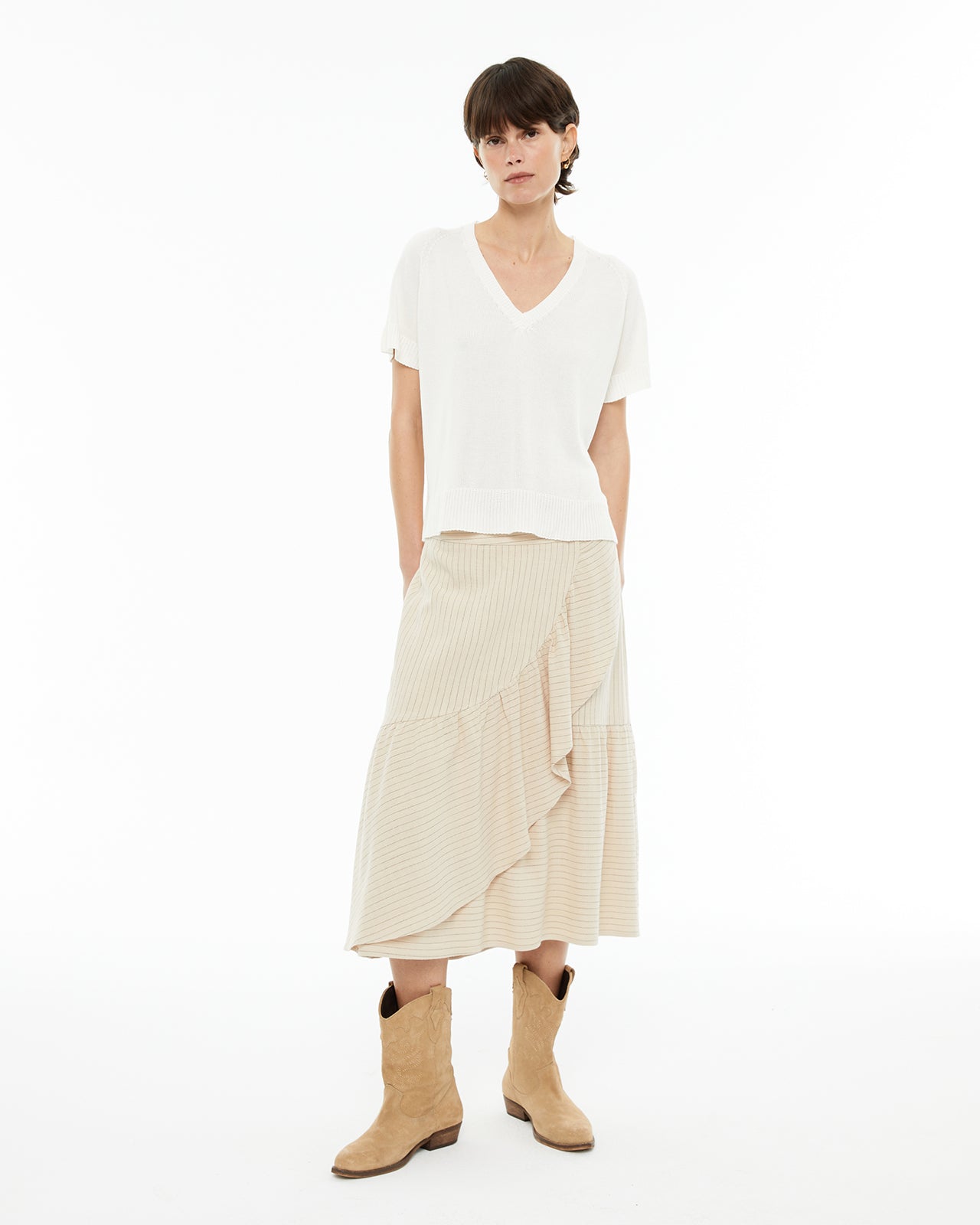 Falda larga volantes con raya diplomática