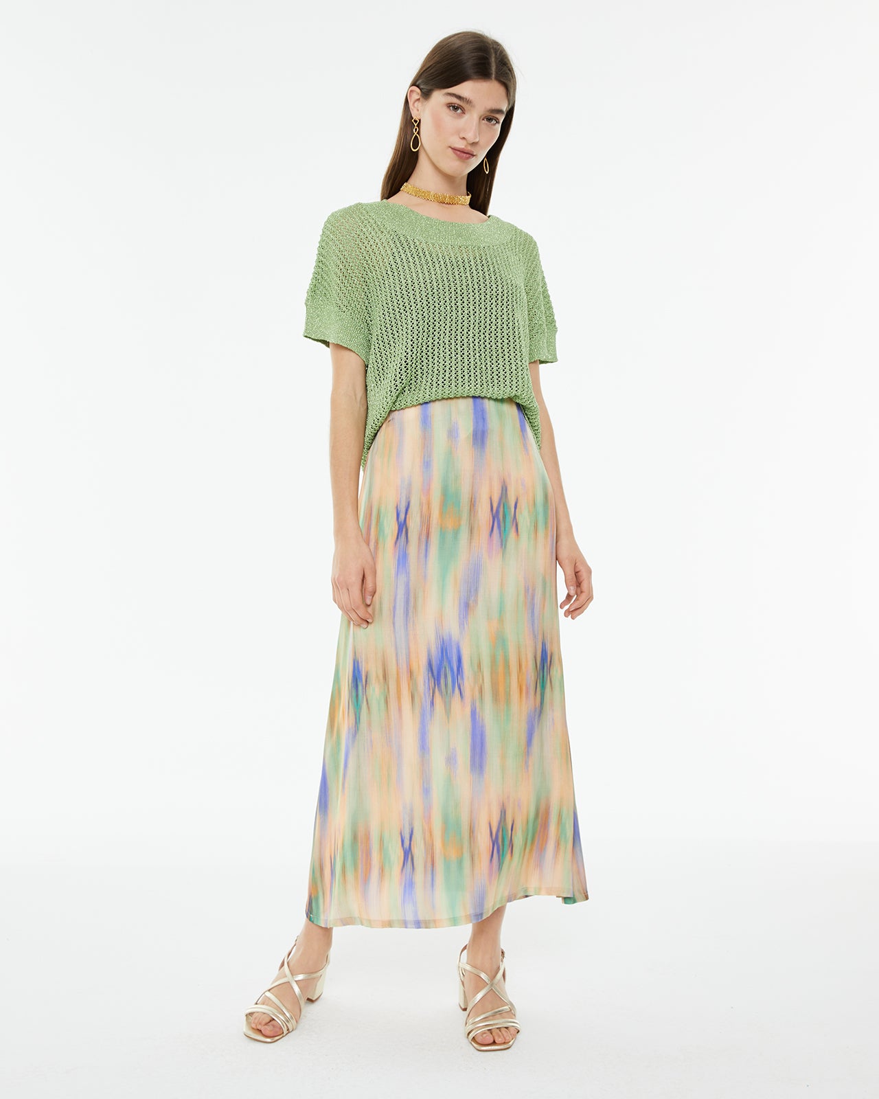 Falda midi evasé estampado aguas