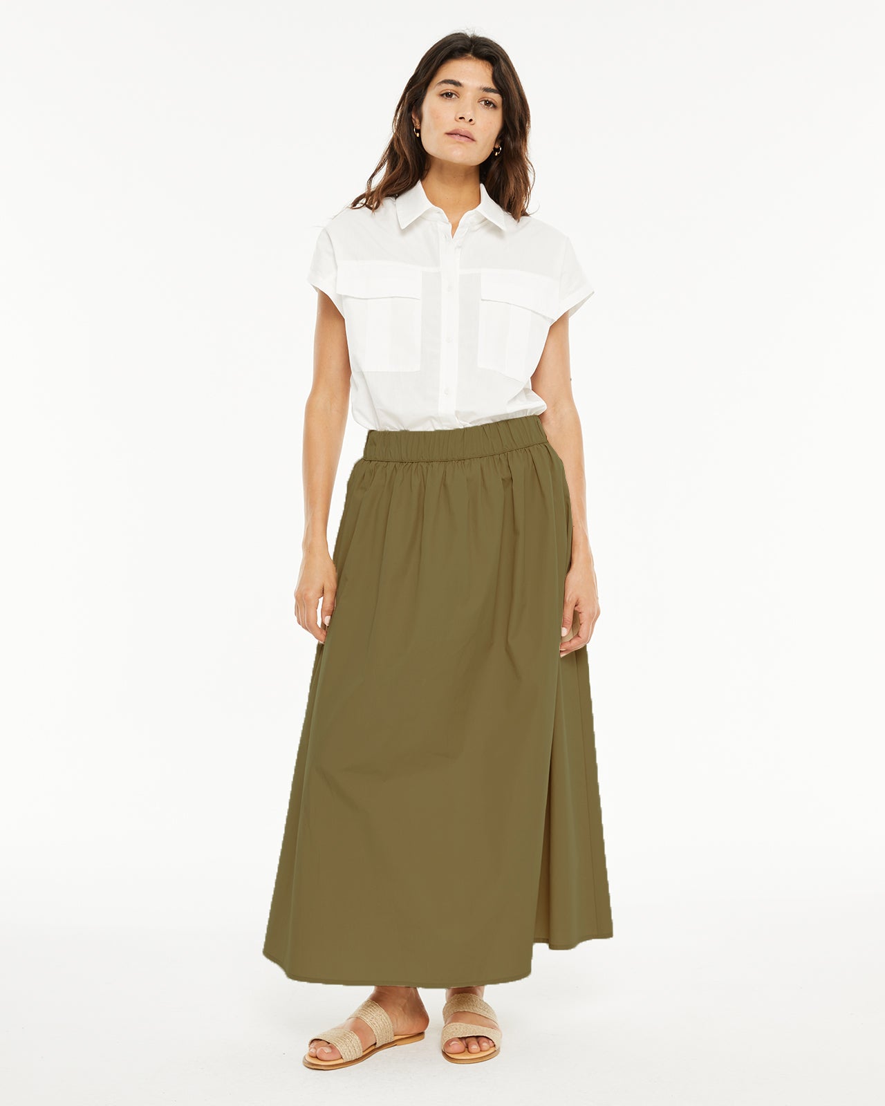 Falda larga popelín con goma cintura