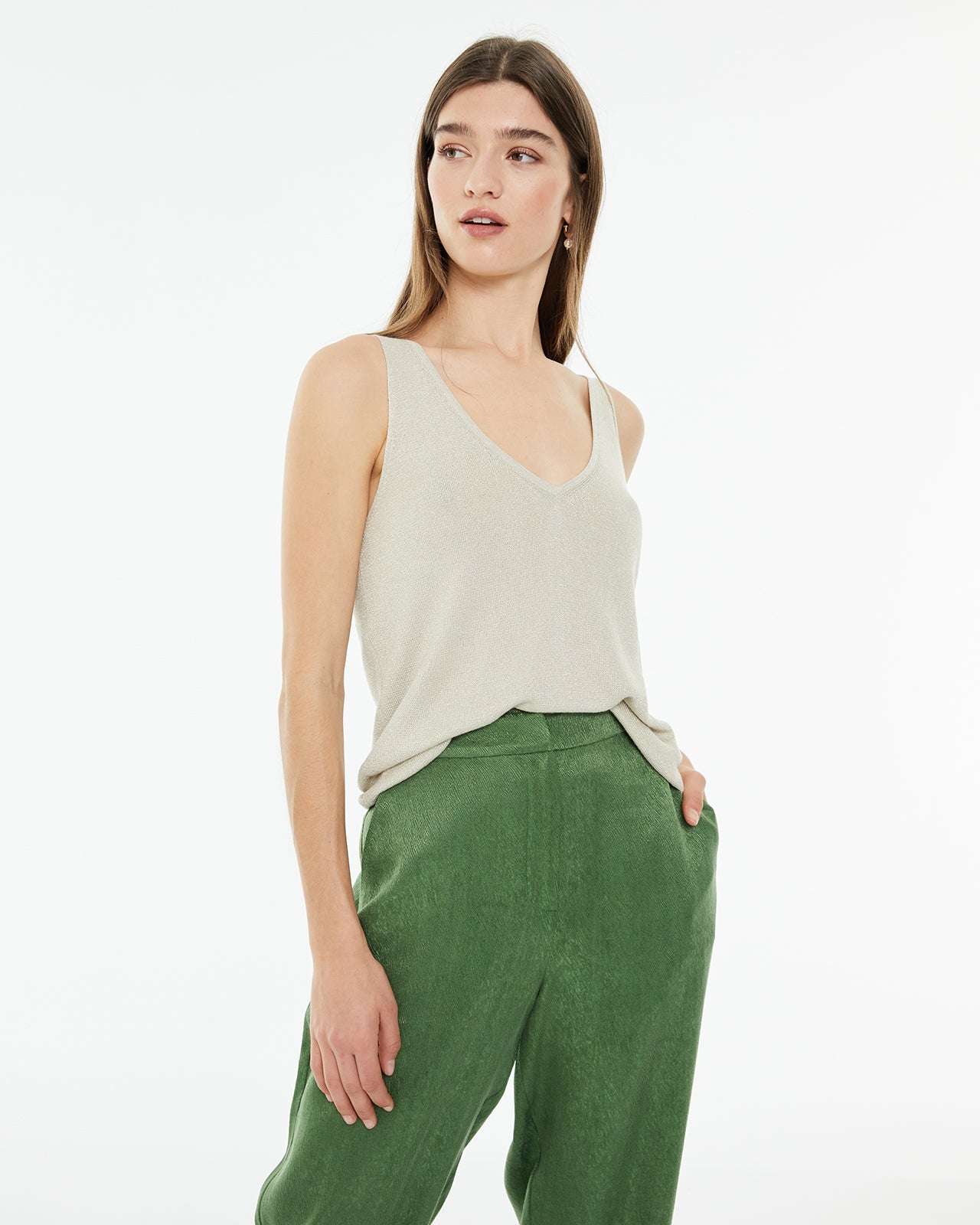 Top ajustado de punto con lúrex y brillo