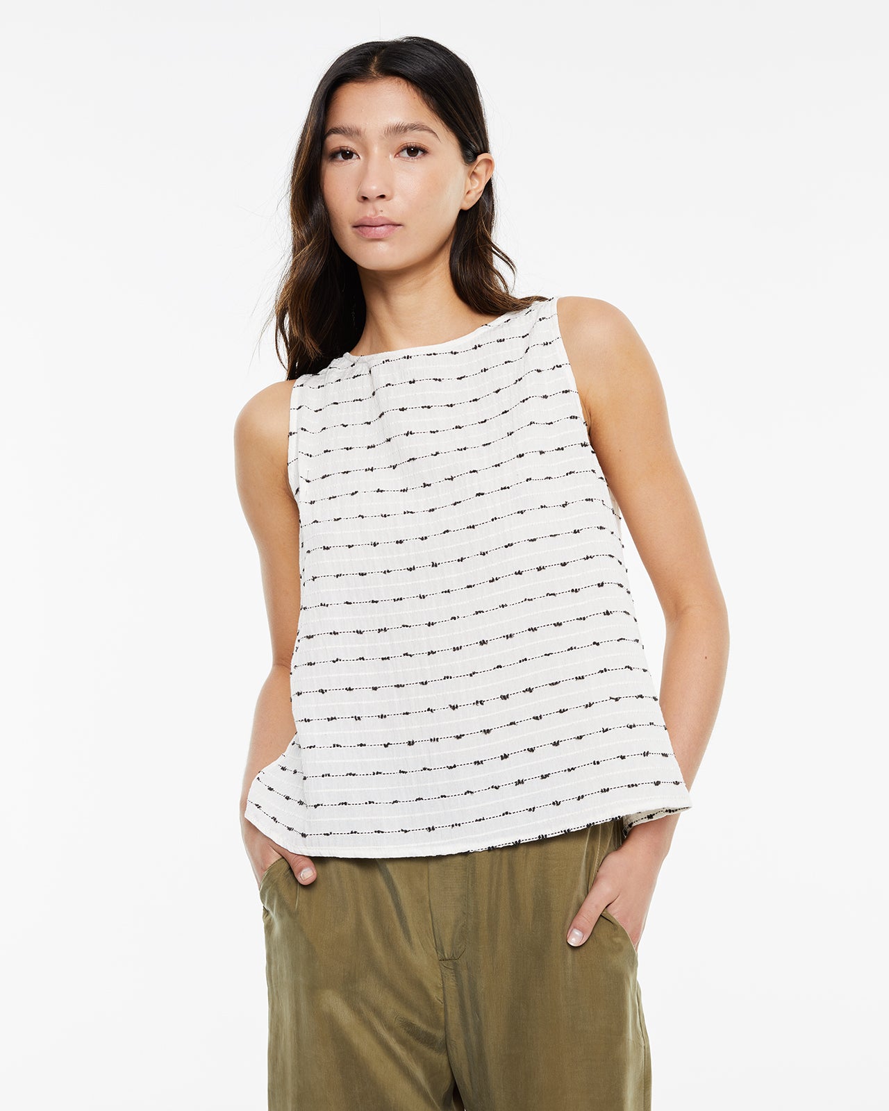 Top de tirantes de rayas con efecto plumeti