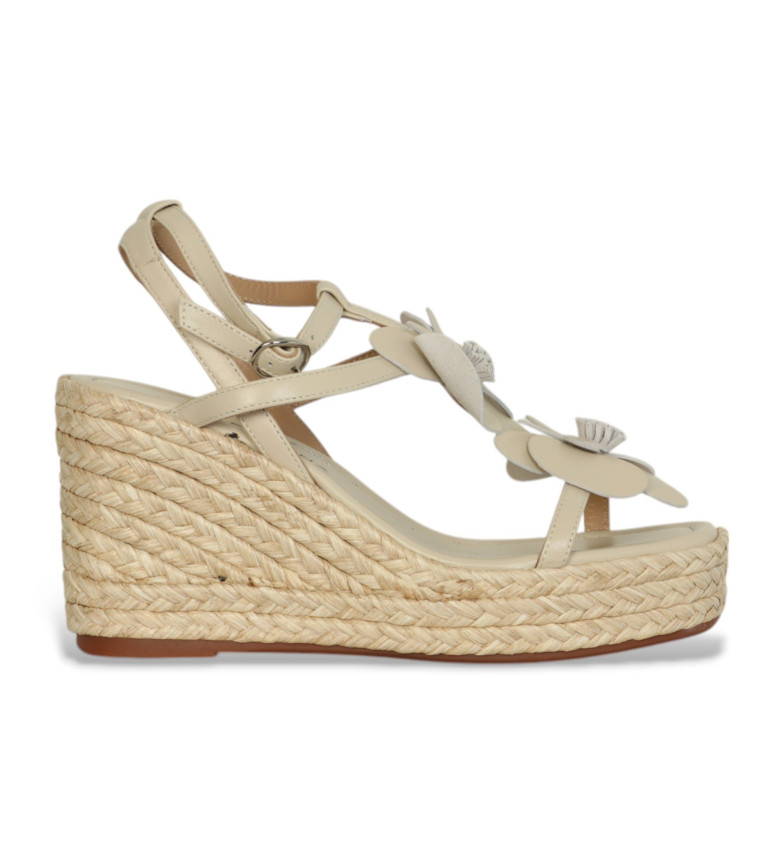 Alma en pena Sandalias de Piel flores beige