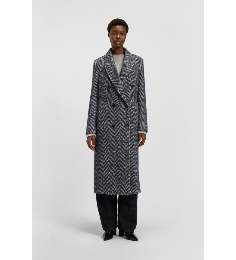 BOSS Abrigo cruzado largo con maxiestampado gris