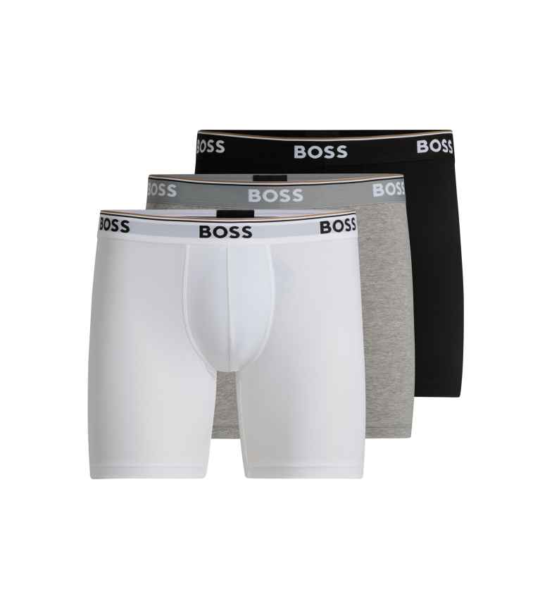 BOSS Pack 3 Bóxers Power blanco, gris, negro