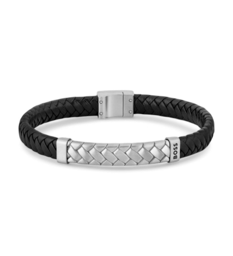 BOSS Brazalete de Piel Trenzado negro