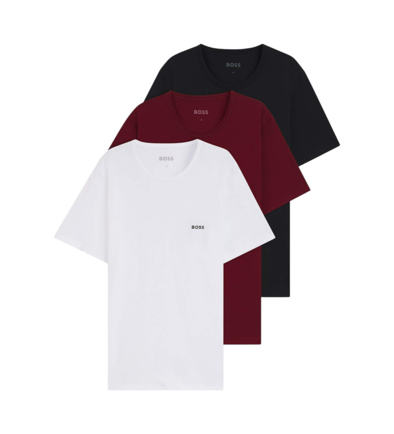 BOSS Set de tres camisetas interiores granate, negro, blanco