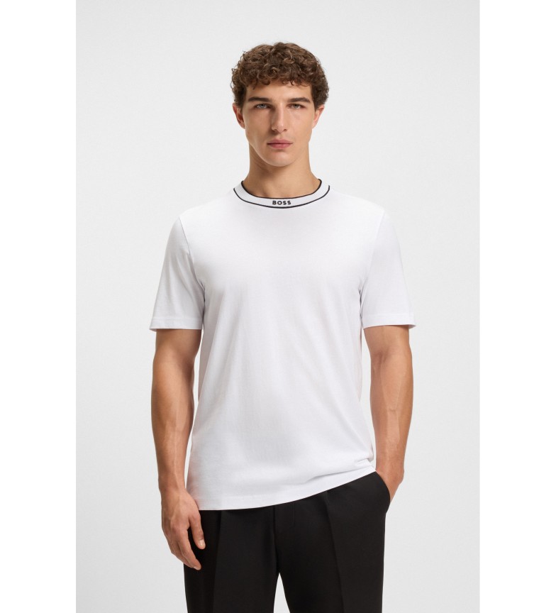 BOSS Camiseta con cuello a rayas blanco