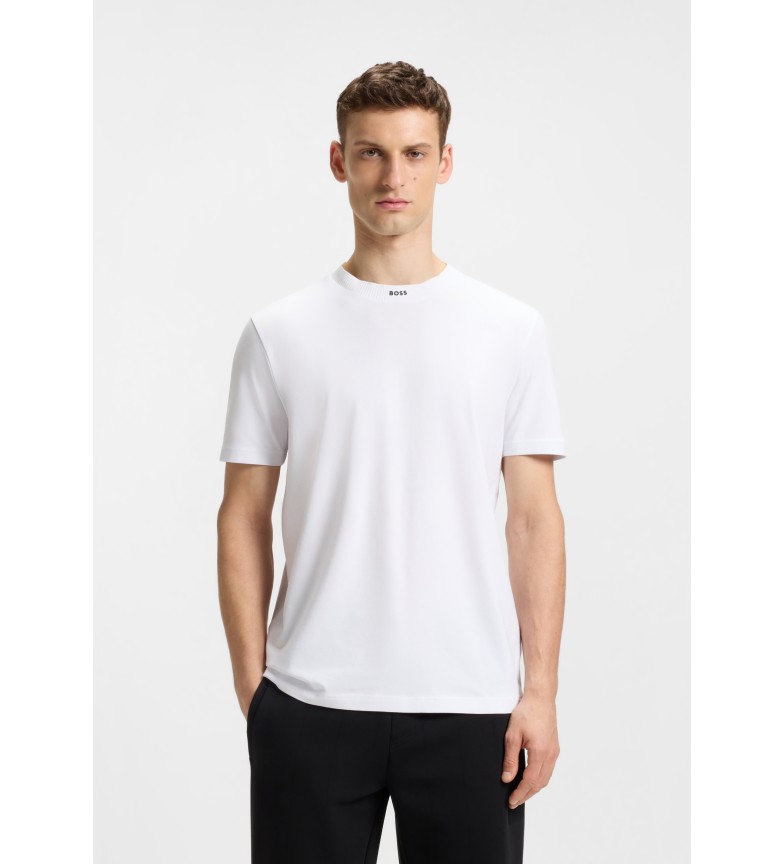 BOSS Camiseta de algodón elástico con cuello con logotipo blanco