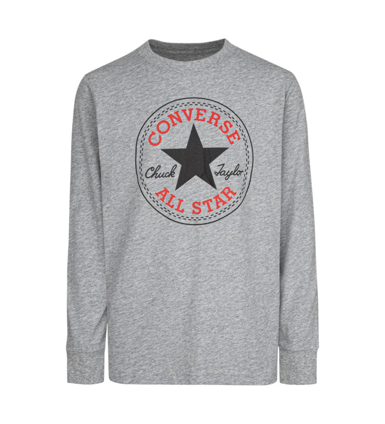 Converse Camiseta de manga larga con parche Chuck gris