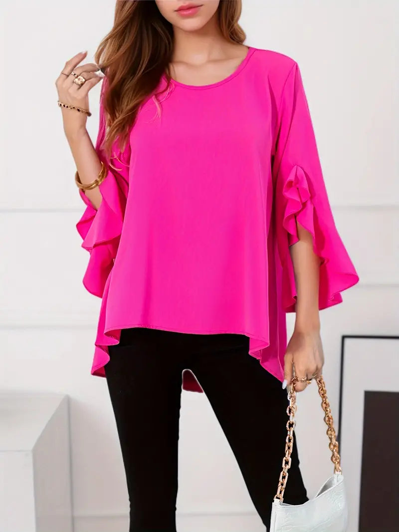 Anya – Camiseta Suave con Cuello Redondo Flotante