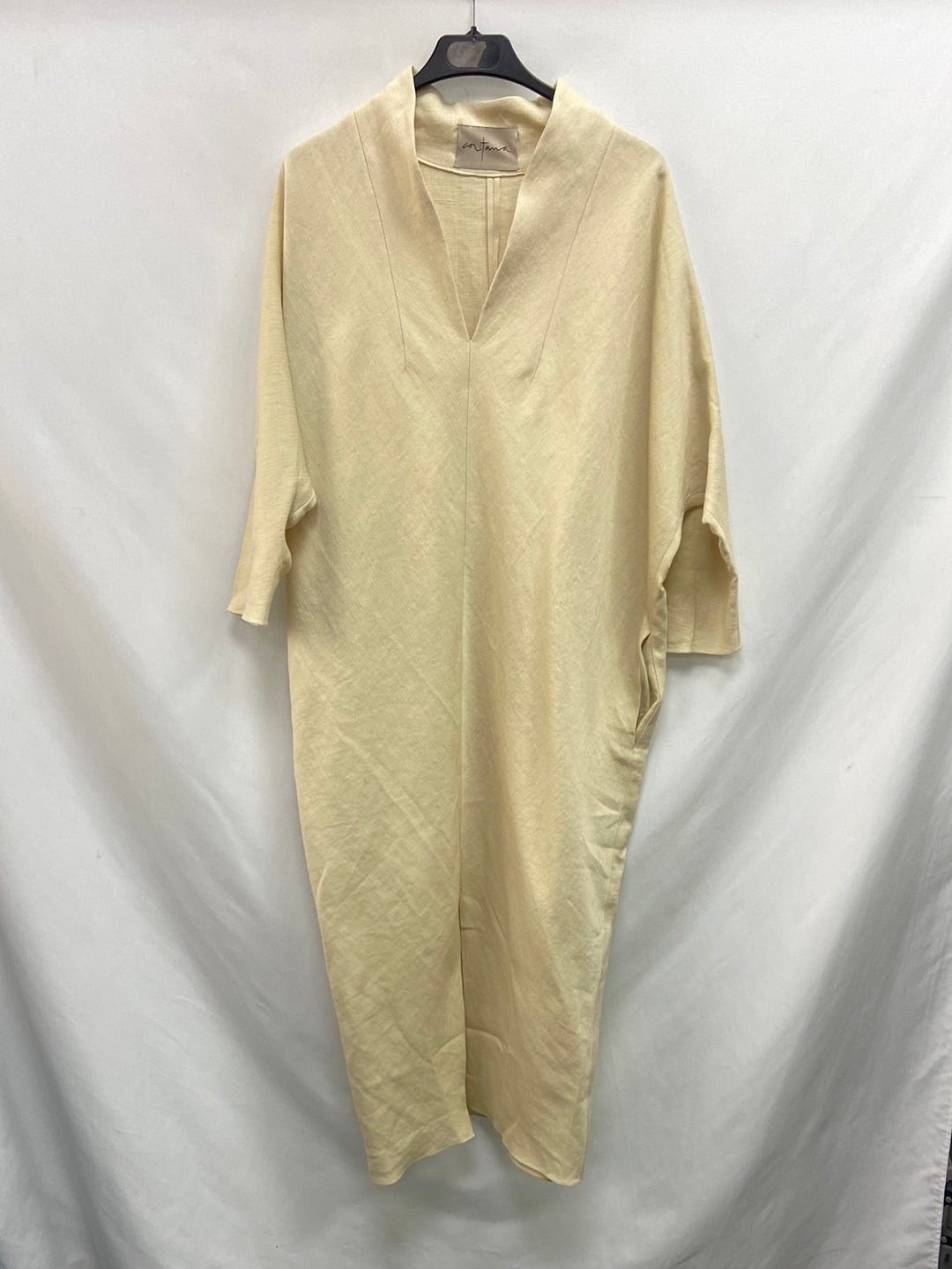CORTANA.Vestido lino beige largo T.38