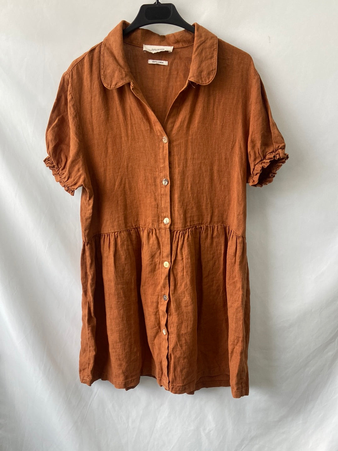 ZARA.Vestido camisero Lino T.M