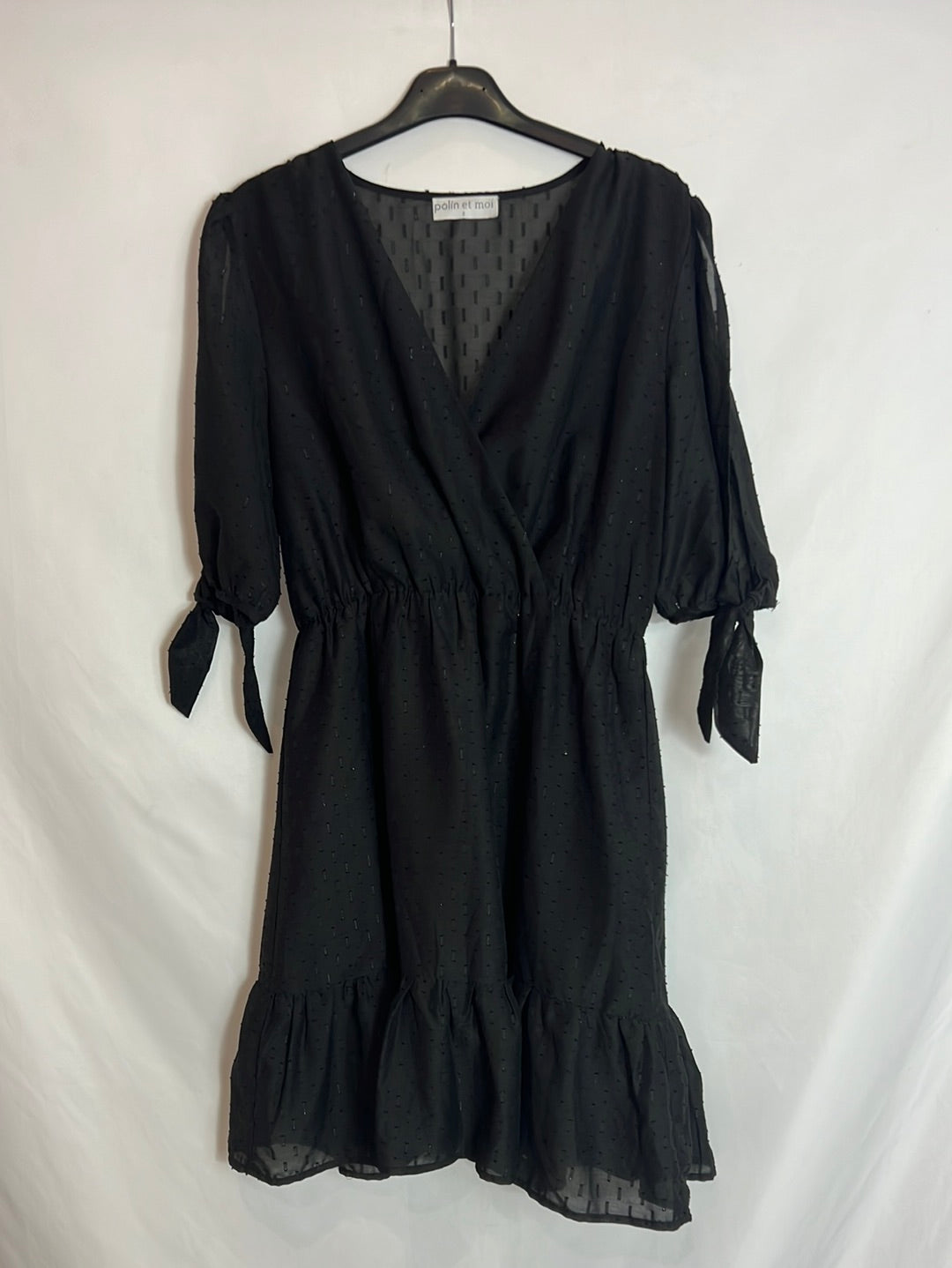 POLÍN ET MOI. Vestido negro textura hilos. T S
